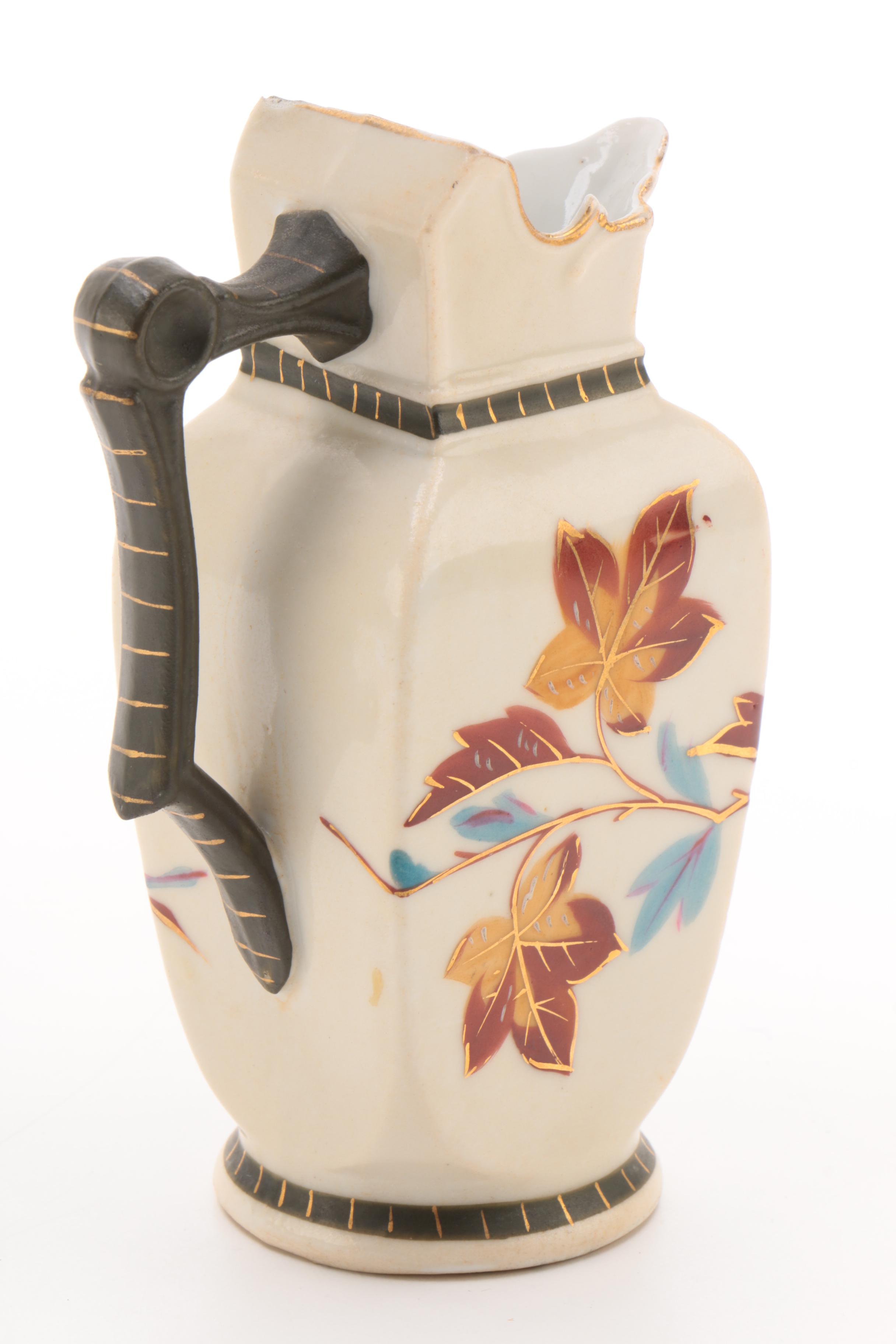 Vintage Hand-Painted Foliate Themed Porcelain Leaf Ewer