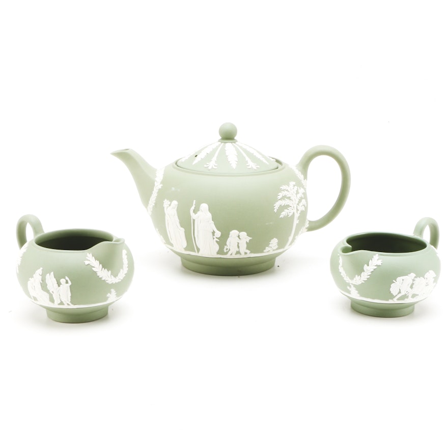Wedgwood Jasperware Tea Pot and Creamers