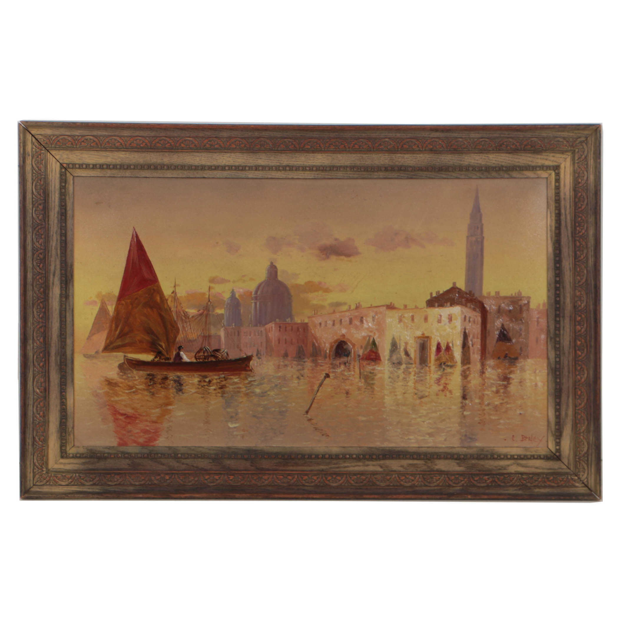 Clarence Braley Circa 1907 Oil Painting on Board Venetian Canal Scene