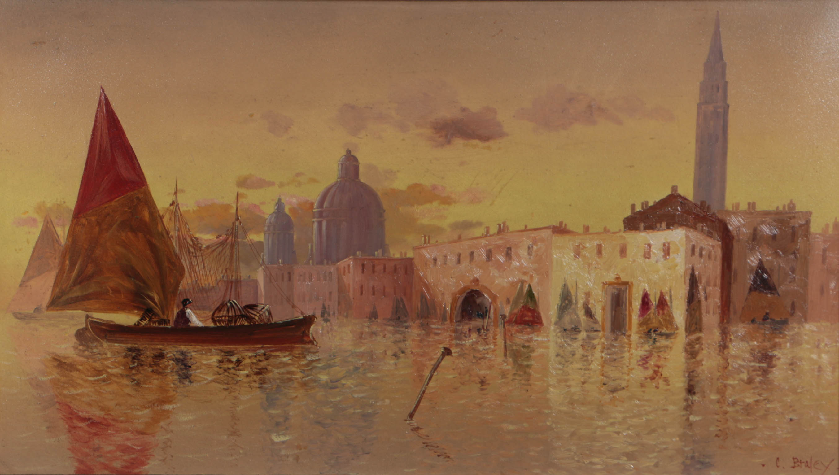 Clarence Braley Circa 1907 Oil Painting on Board Venetian Canal Scene