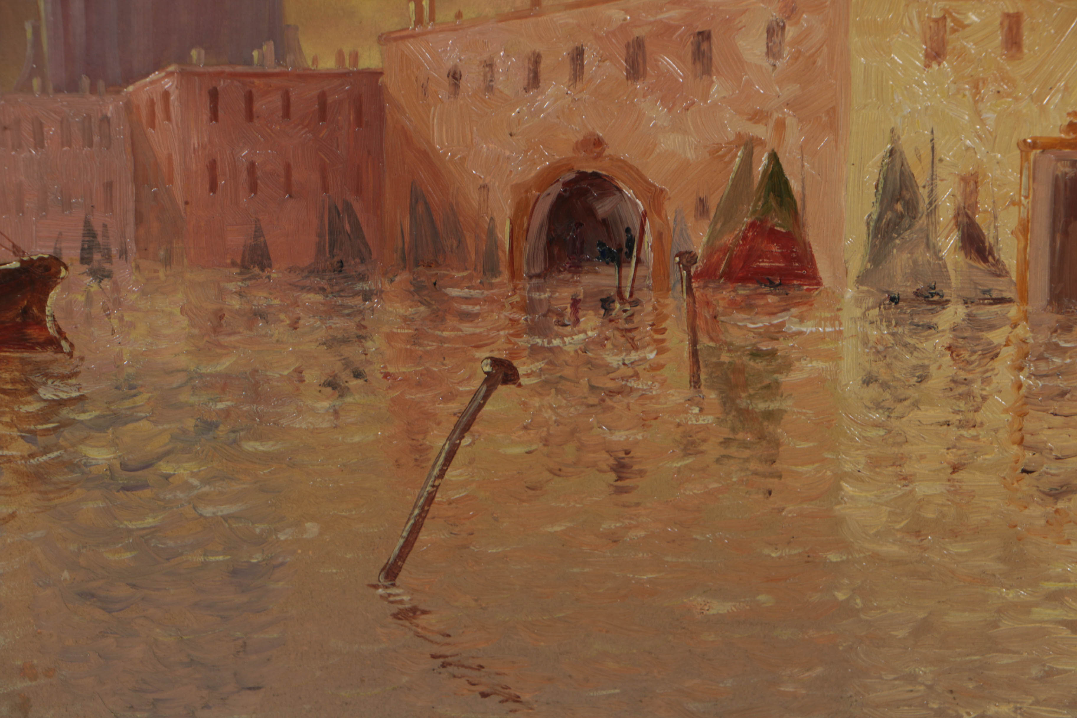 Clarence Braley Circa 1907 Oil Painting on Board Venetian Canal Scene