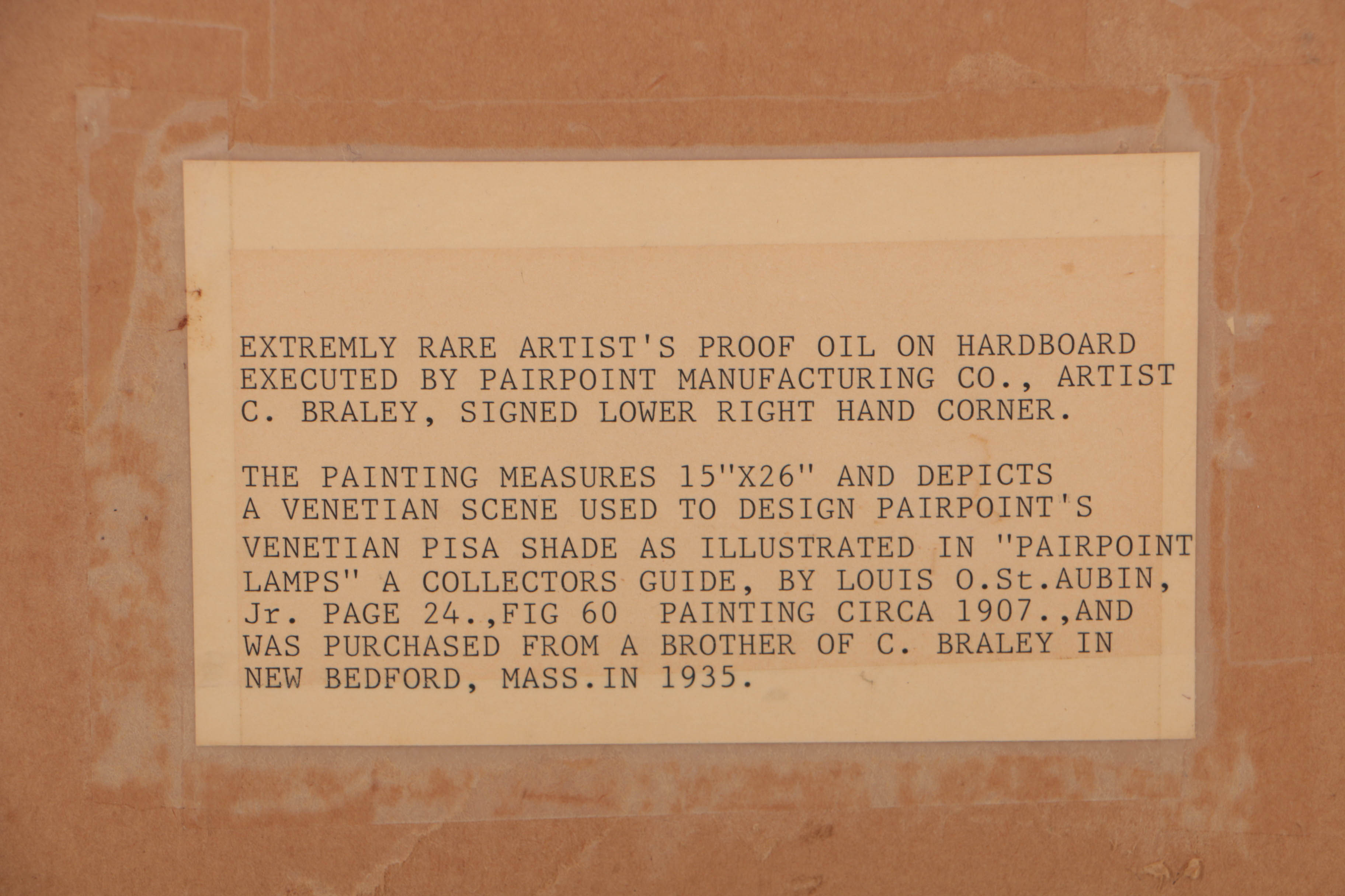 Clarence Braley Circa 1907 Oil Painting on Board Venetian Canal Scene