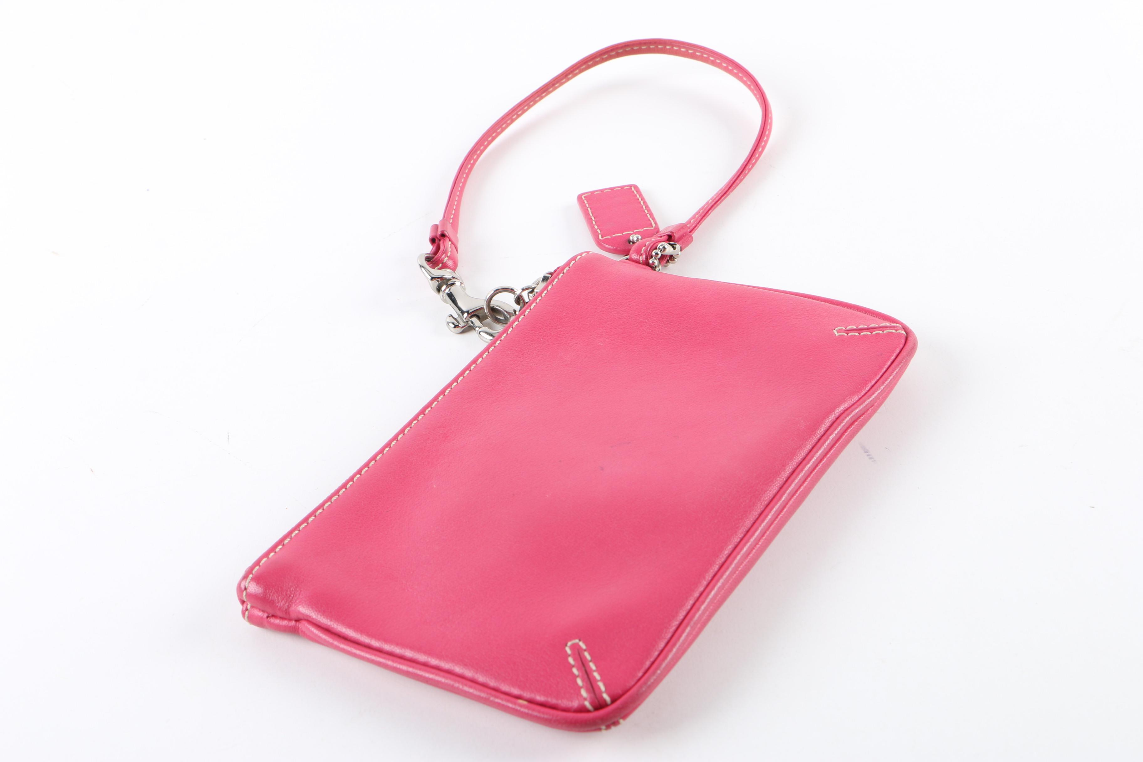 Coach Signature Canvas Clutch and Pink Leather Wristlet