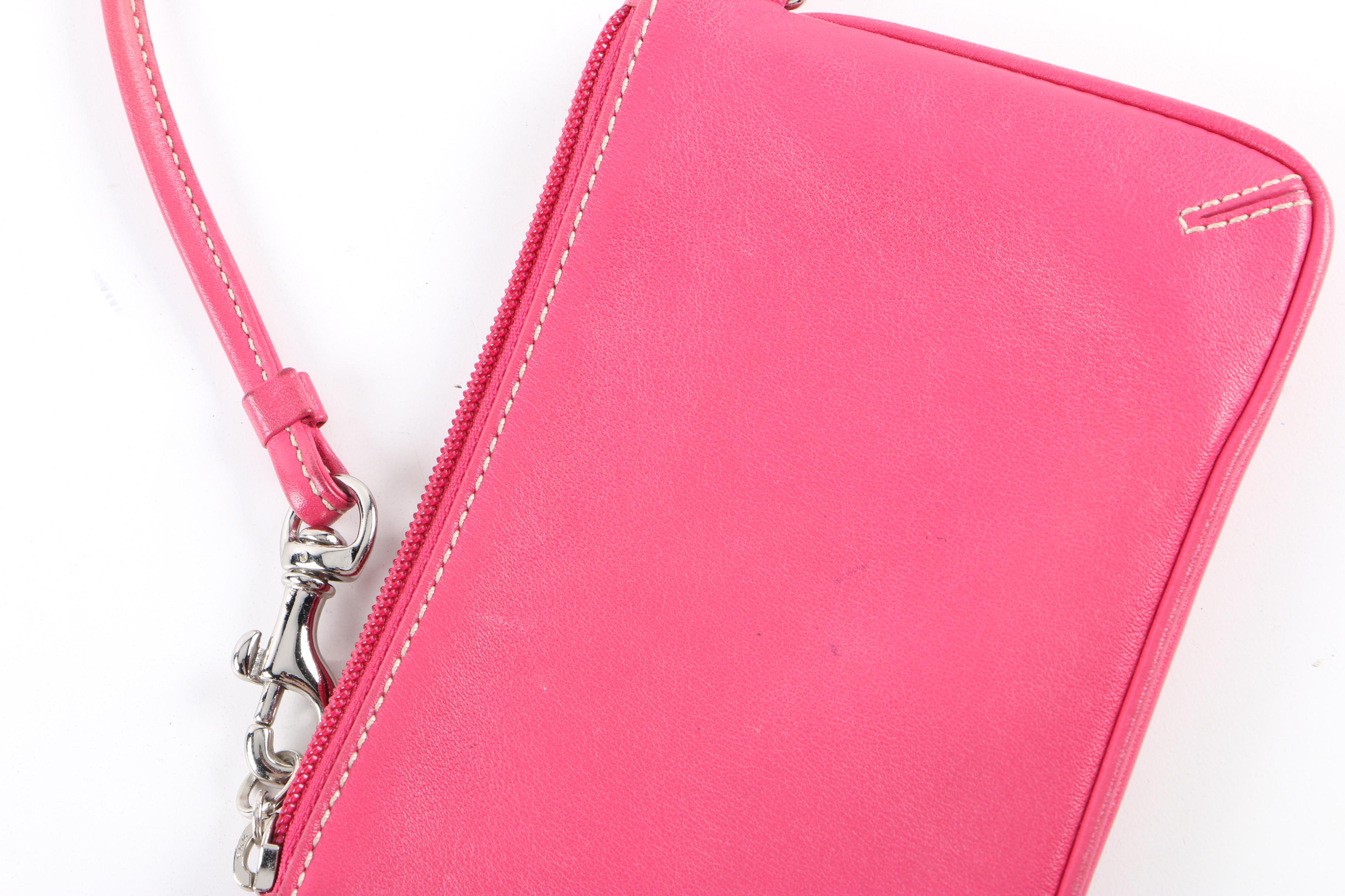 Coach Signature Canvas Clutch and Pink Leather Wristlet