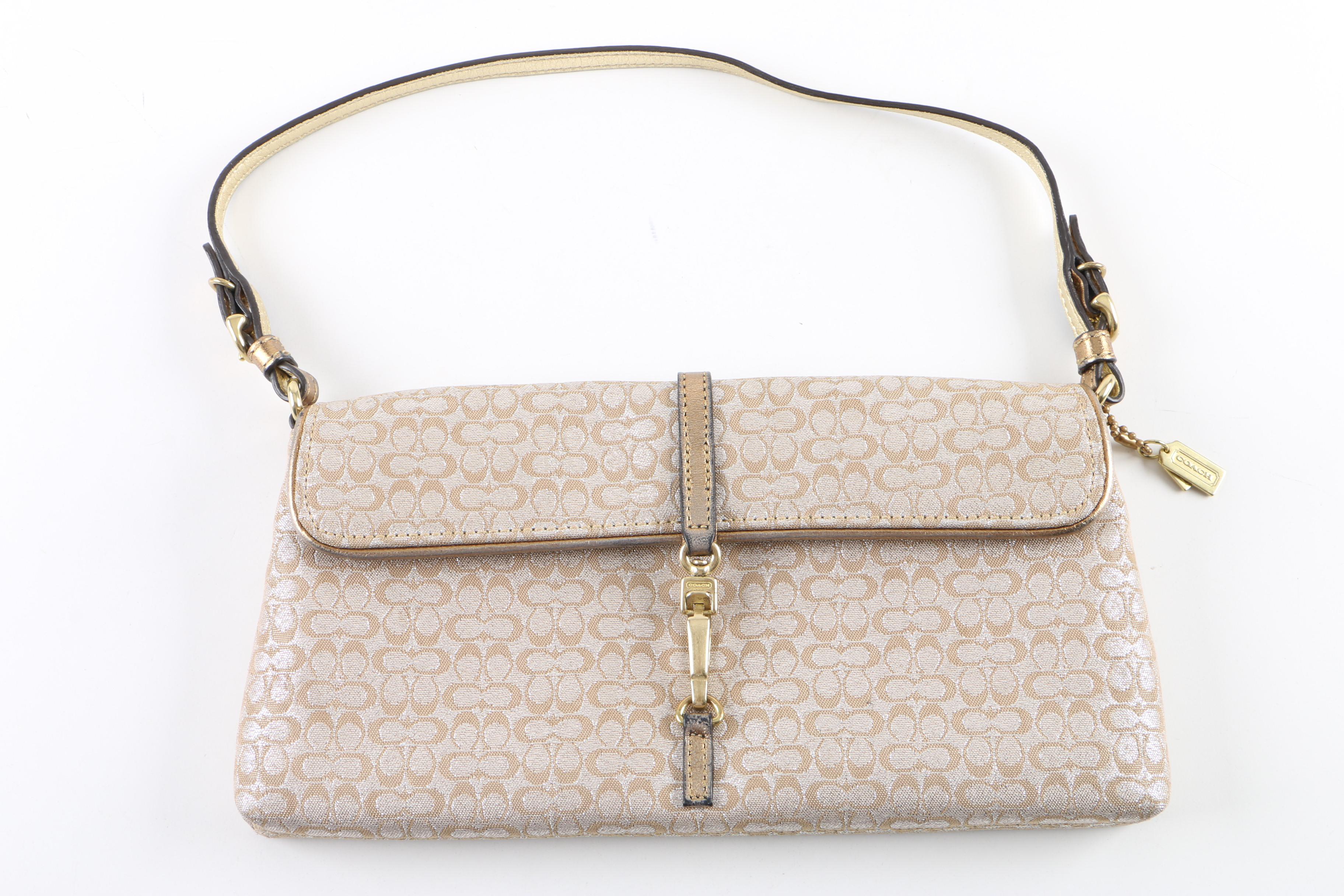Coach Signature Canvas Clutch and Pink Leather Wristlet
