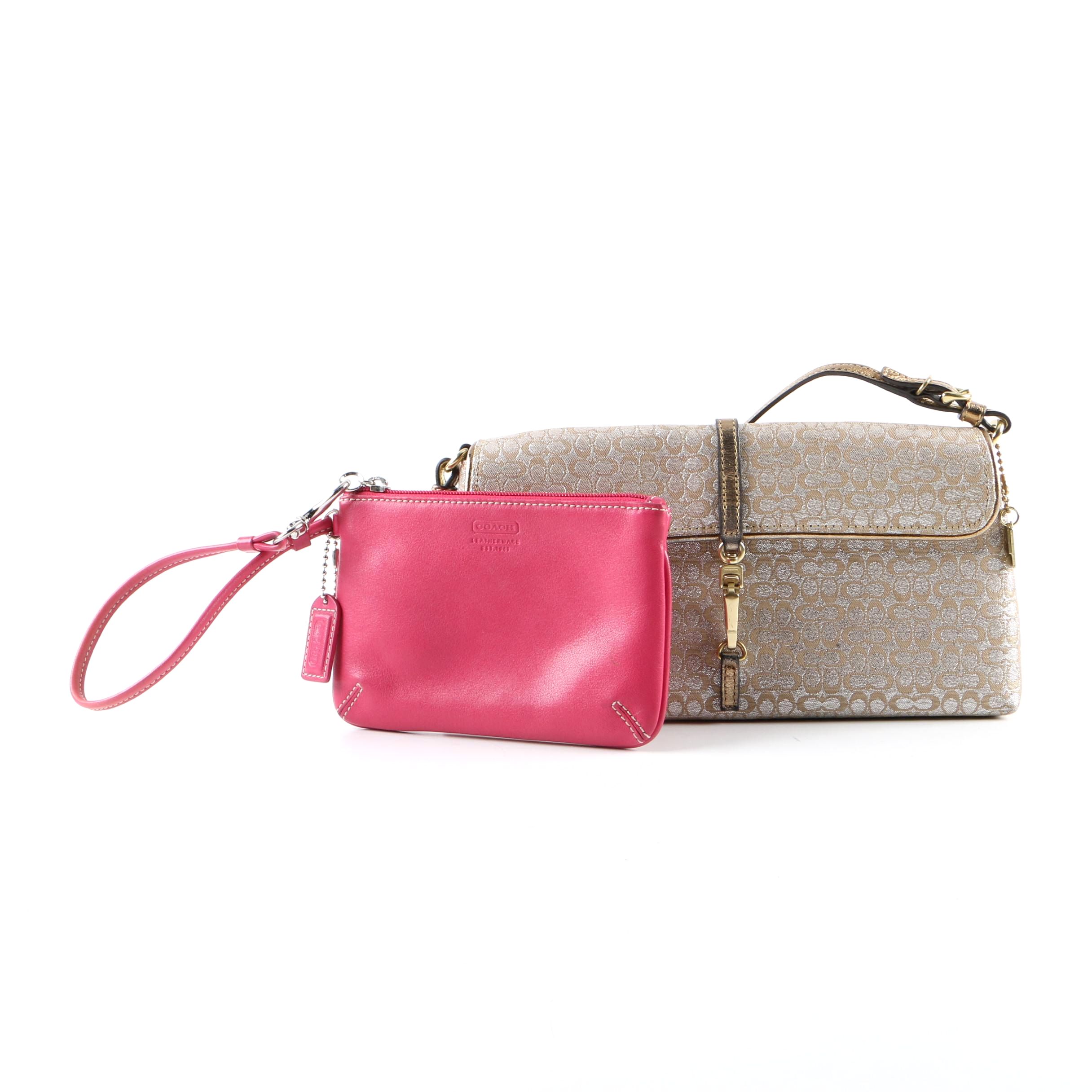 Coach Signature Canvas Clutch and Pink Leather Wristlet
