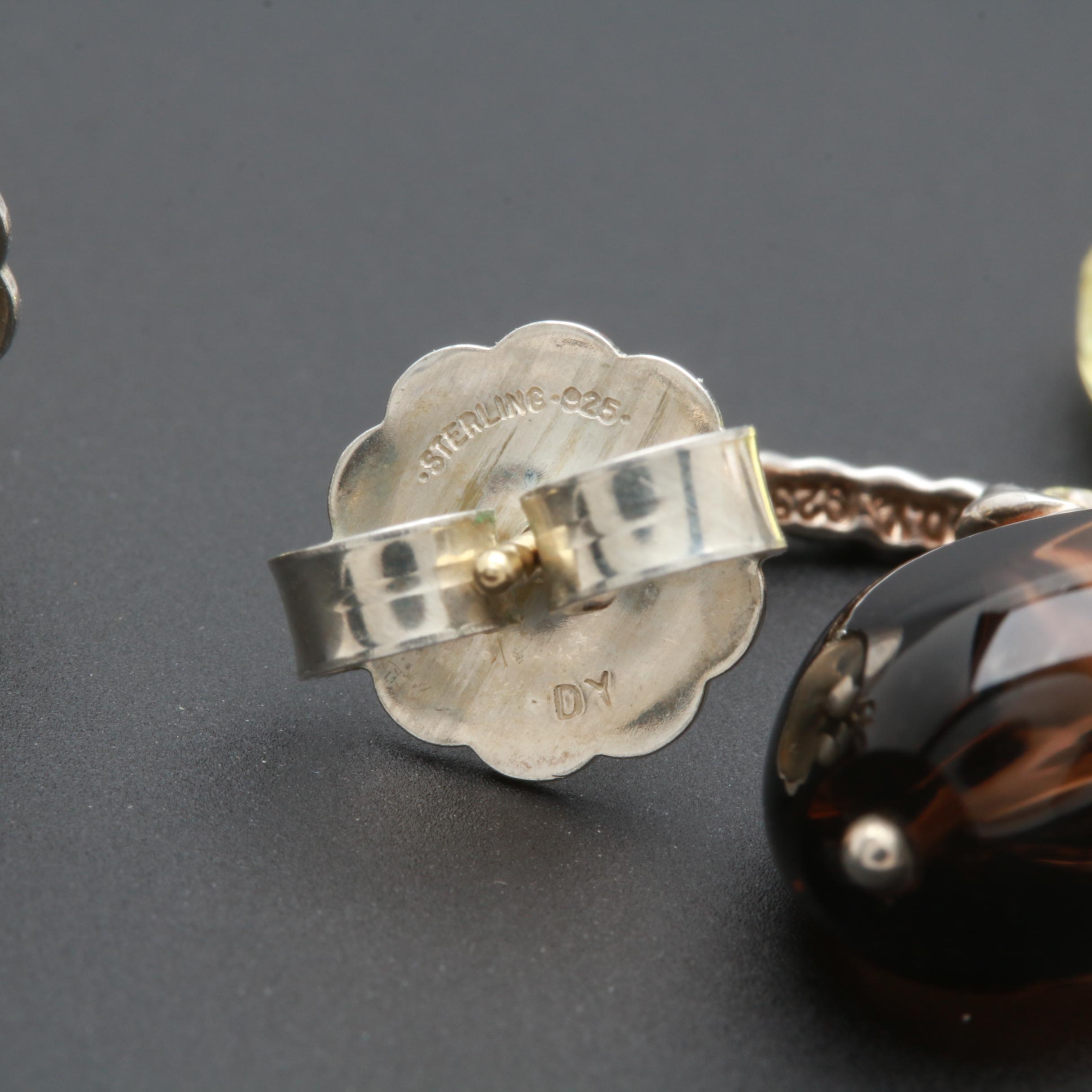 David Yurman Sterling Silver 18K Yellow Gold Cultured Pearl Gemstone Earrings