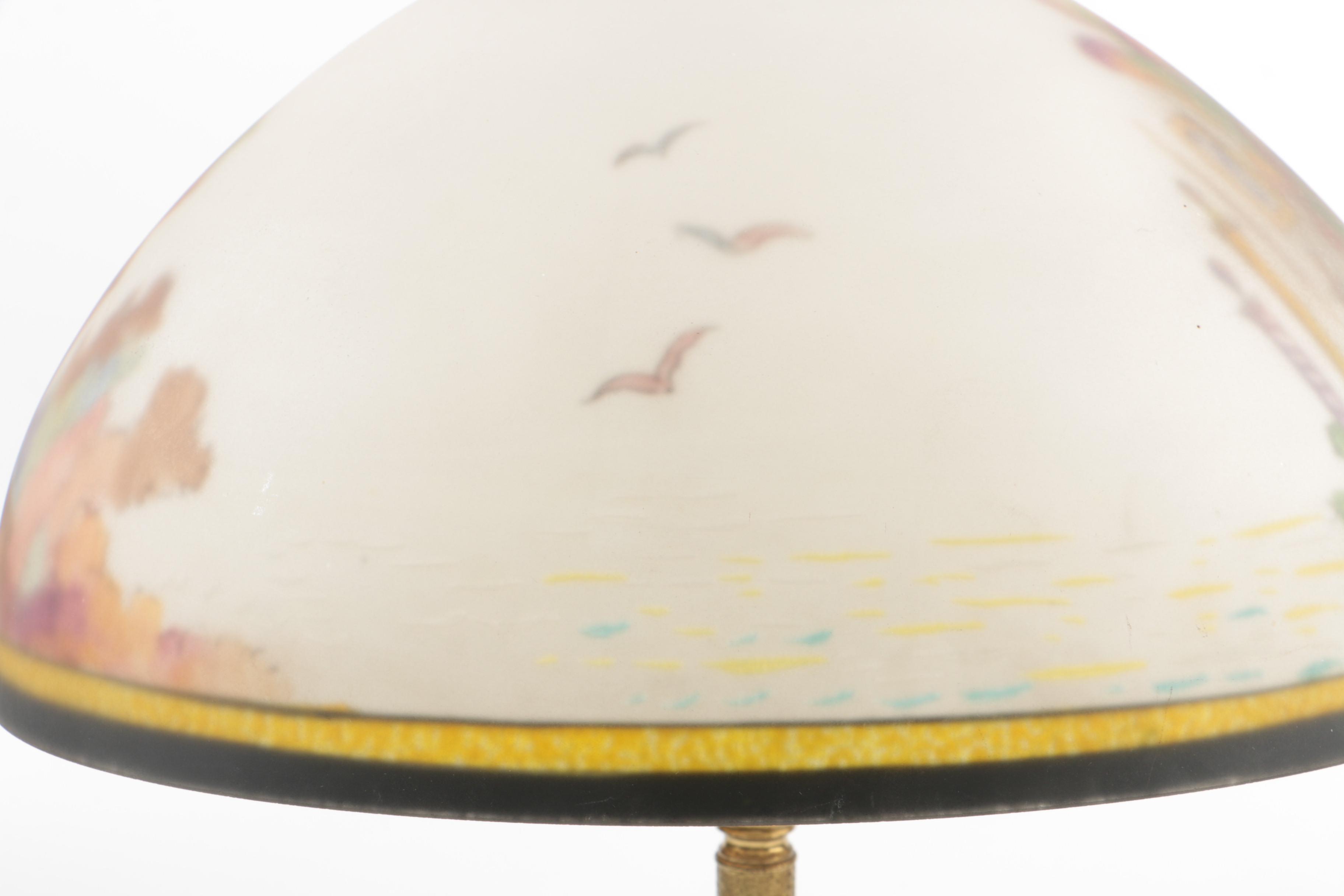 Pairpoint Table Lamp with Dolphin Base and Reverse Painted Venetian Shade