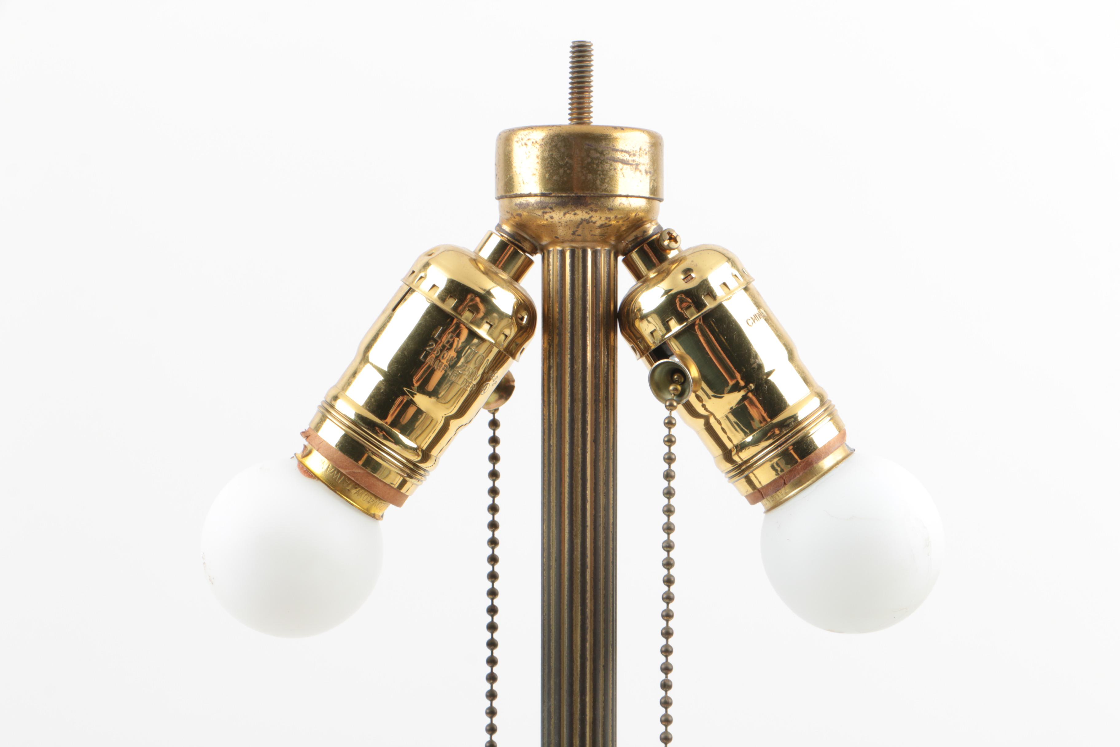 Pairpoint Table Lamp with Dolphin Base and Reverse Painted Venetian Shade