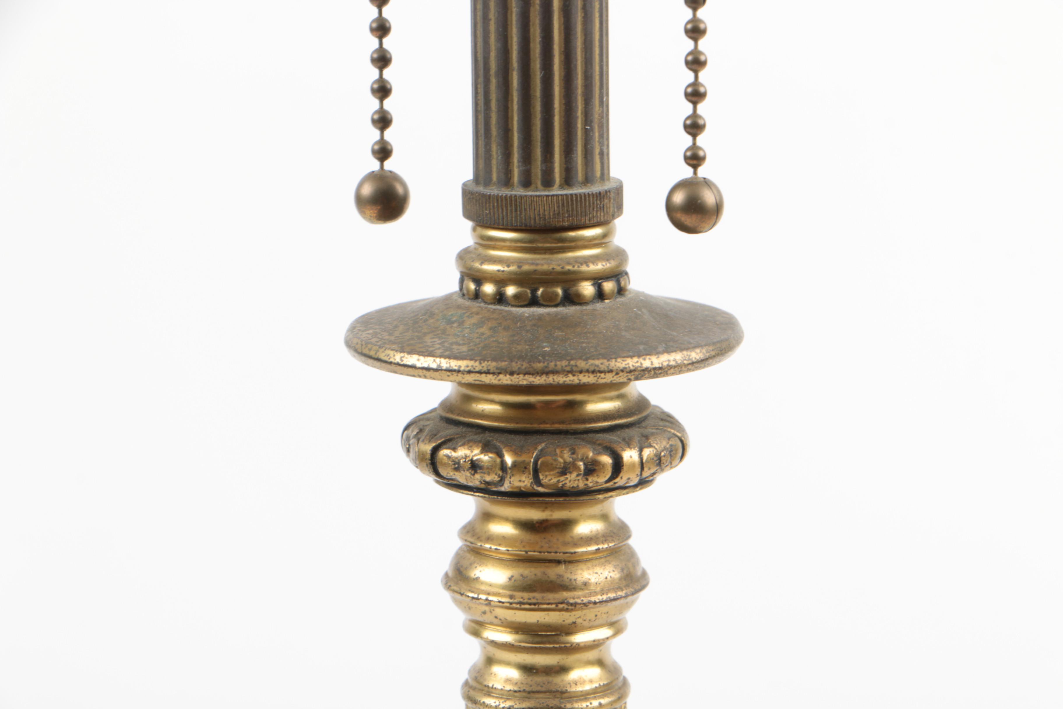 Pairpoint Table Lamp with Dolphin Base and Reverse Painted Venetian Shade