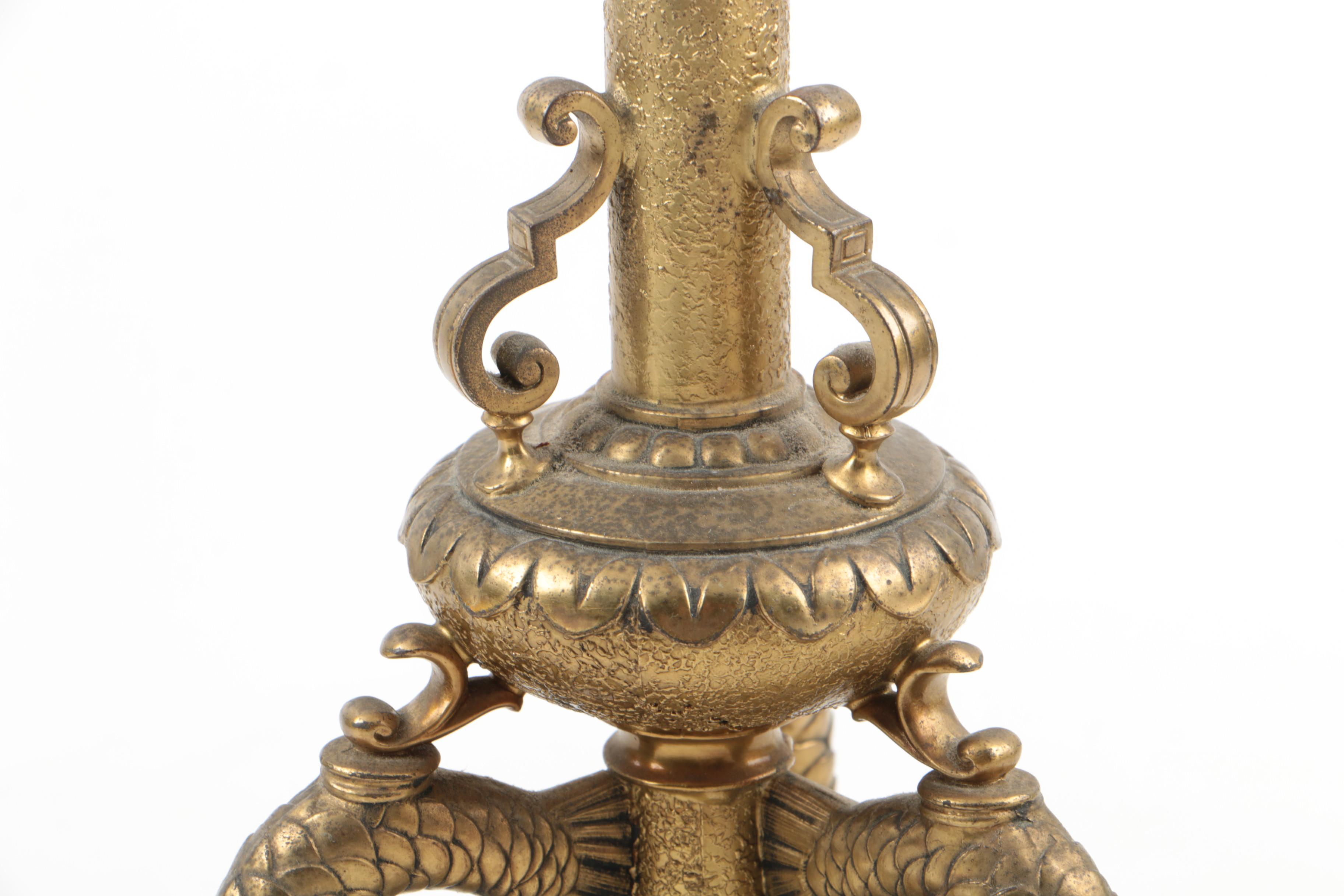 Pairpoint Table Lamp with Dolphin Base and Reverse Painted Venetian Shade