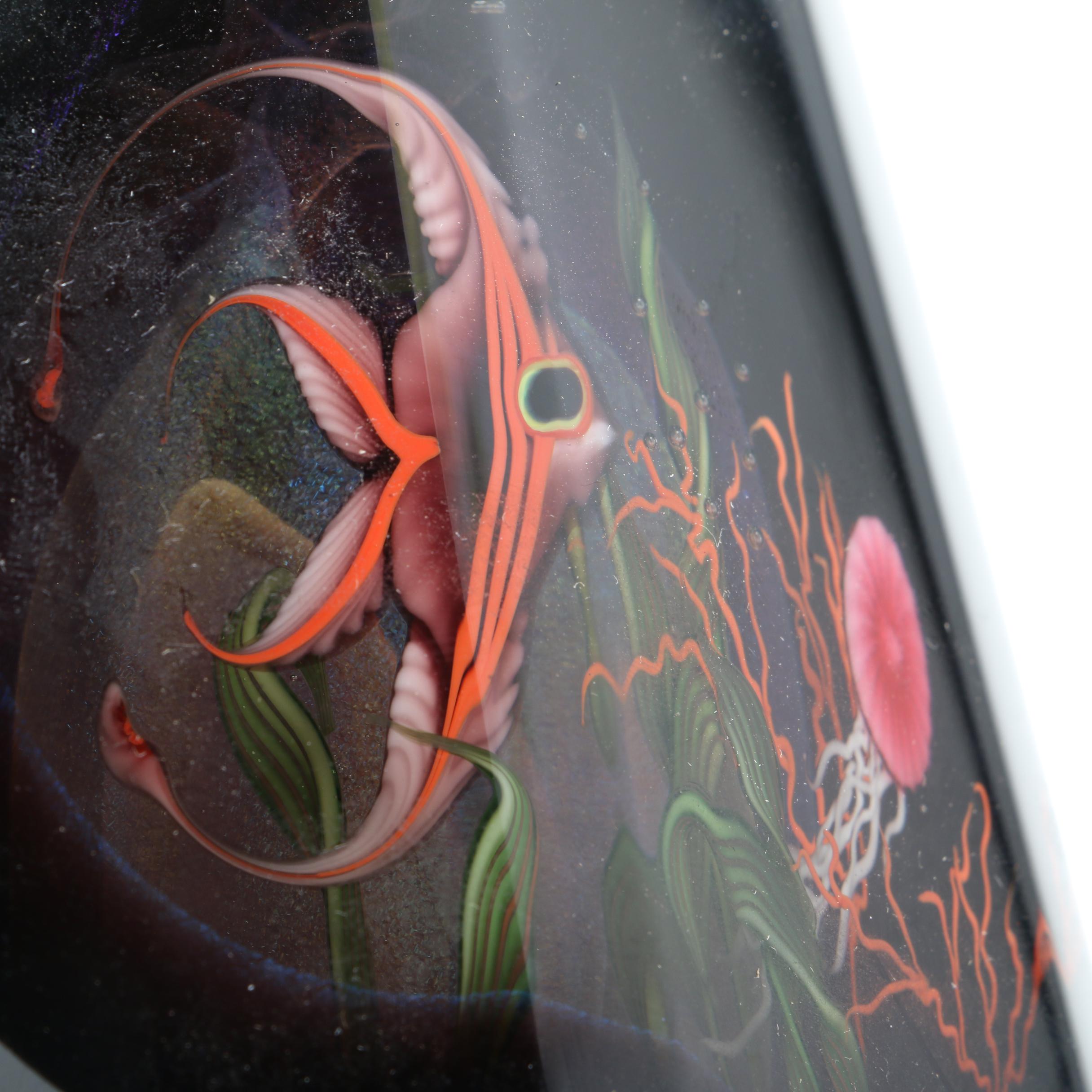 Stuart Abelman Art Glass Paperweight With Fish, 1988