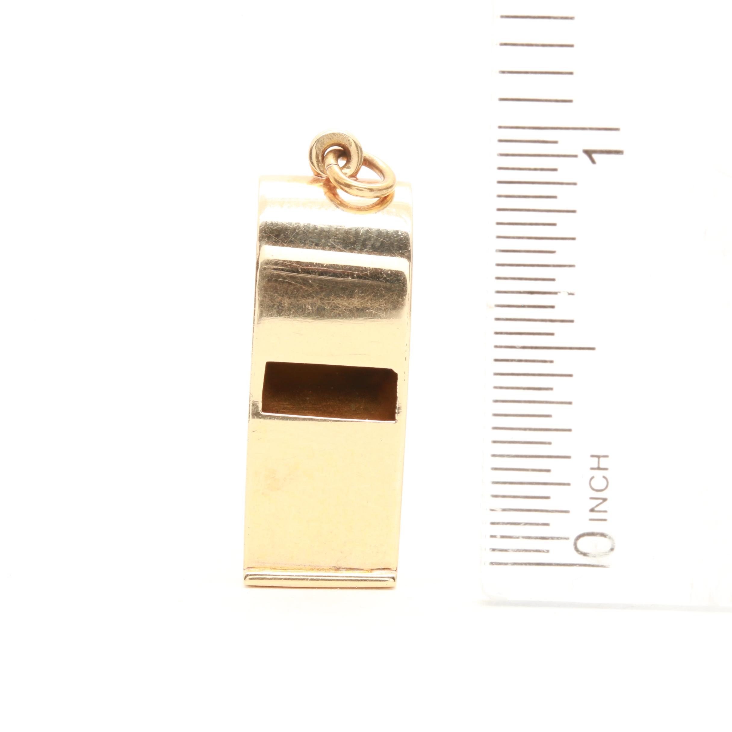 14K Yellow Gold Working Whistle Pendant