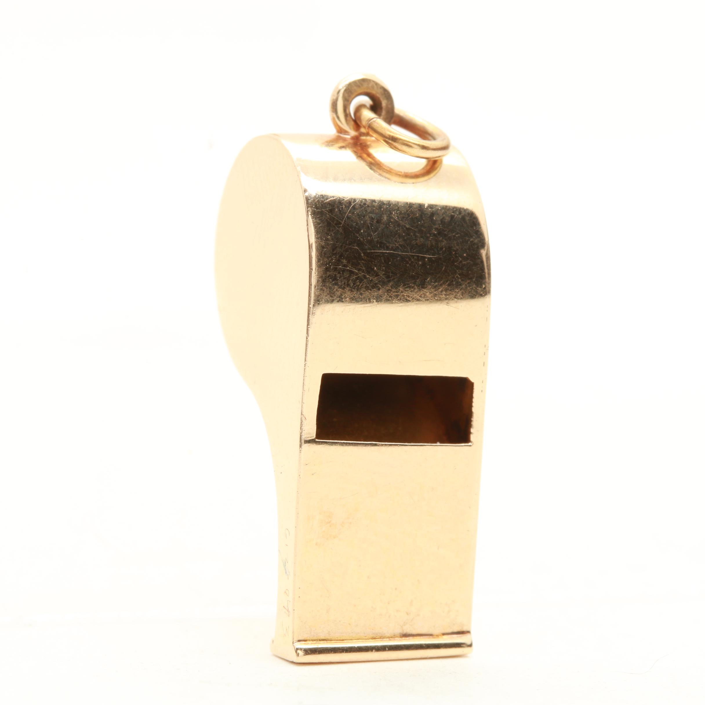 14K Yellow Gold Working Whistle Pendant