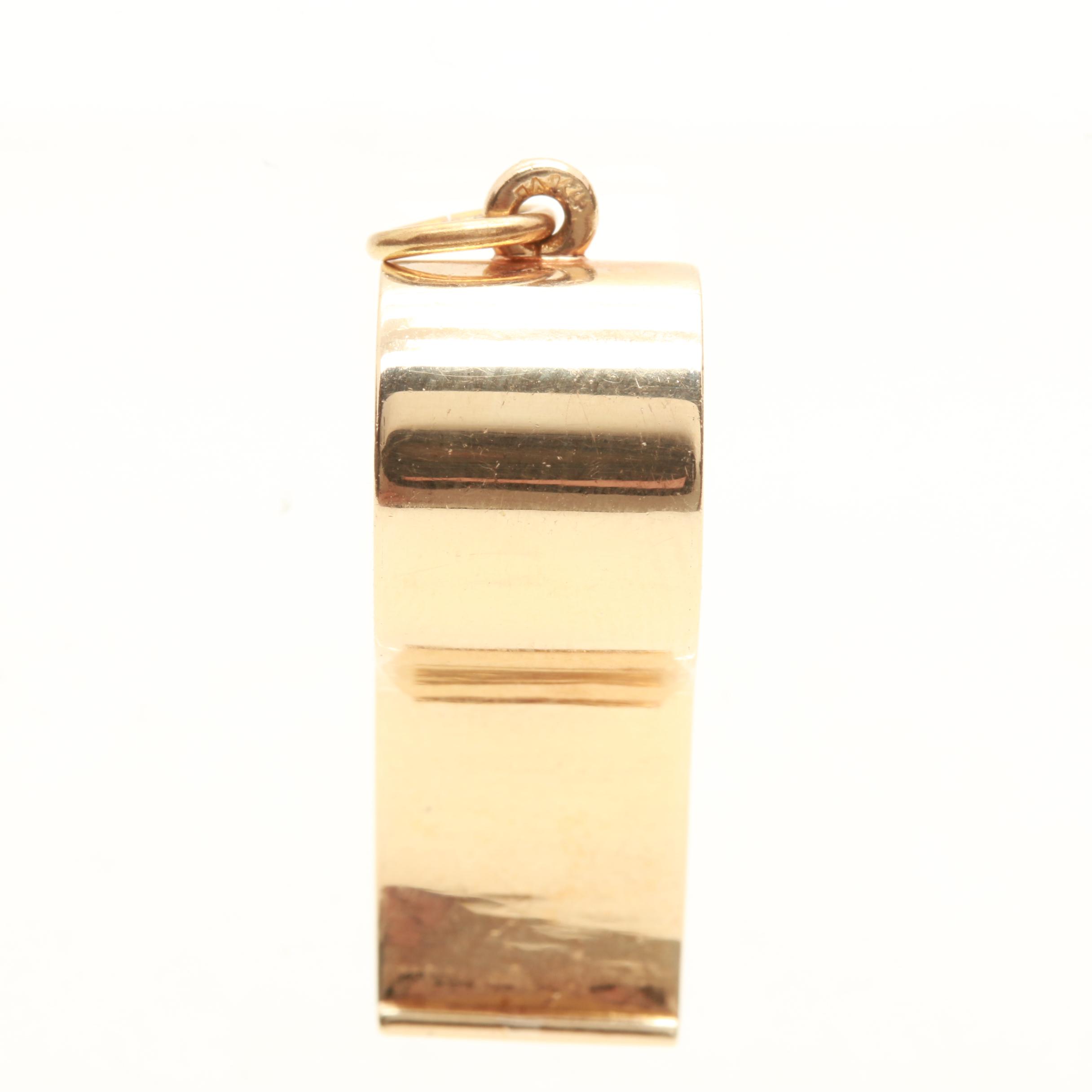 14K Yellow Gold Working Whistle Pendant