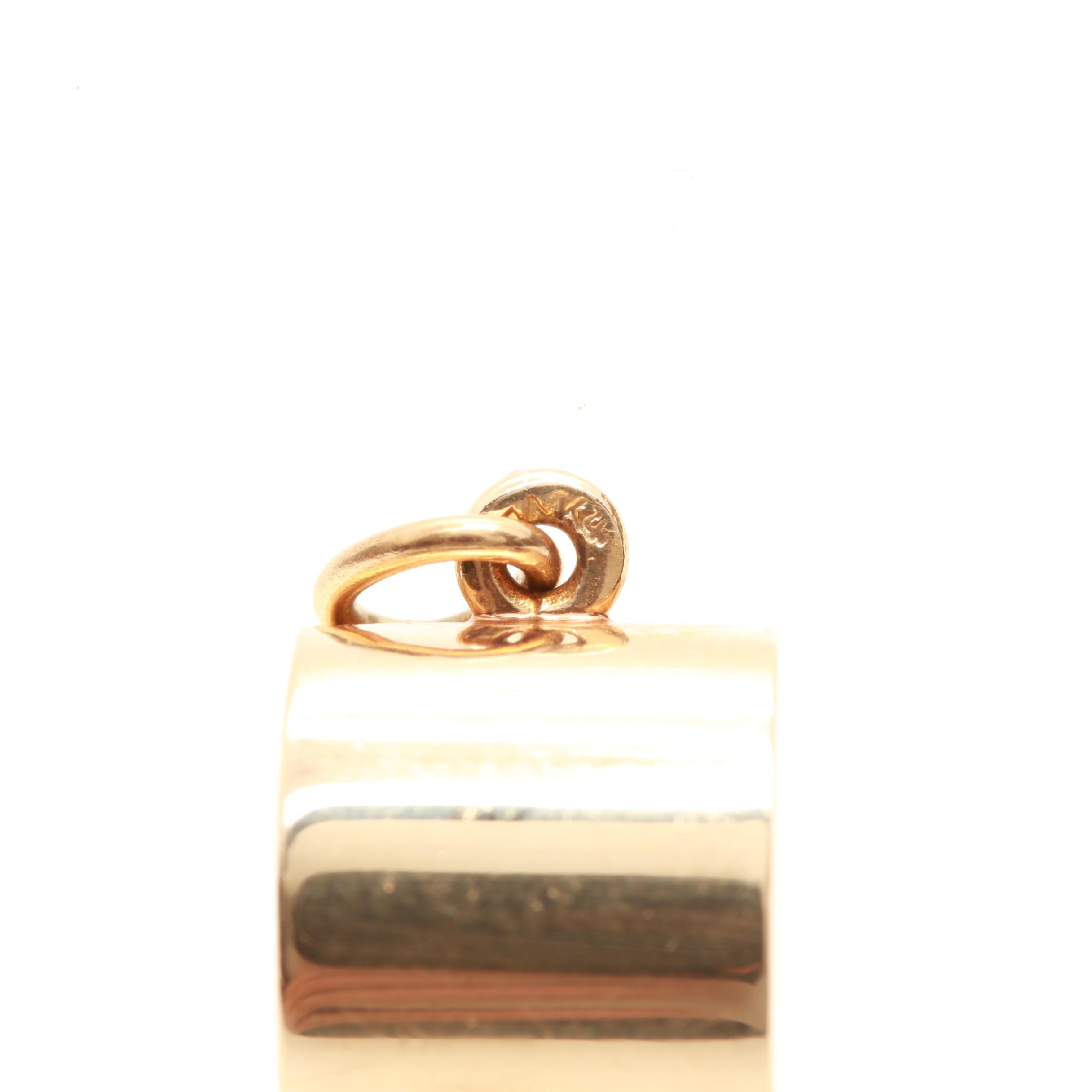 14K Yellow Gold Working Whistle Pendant