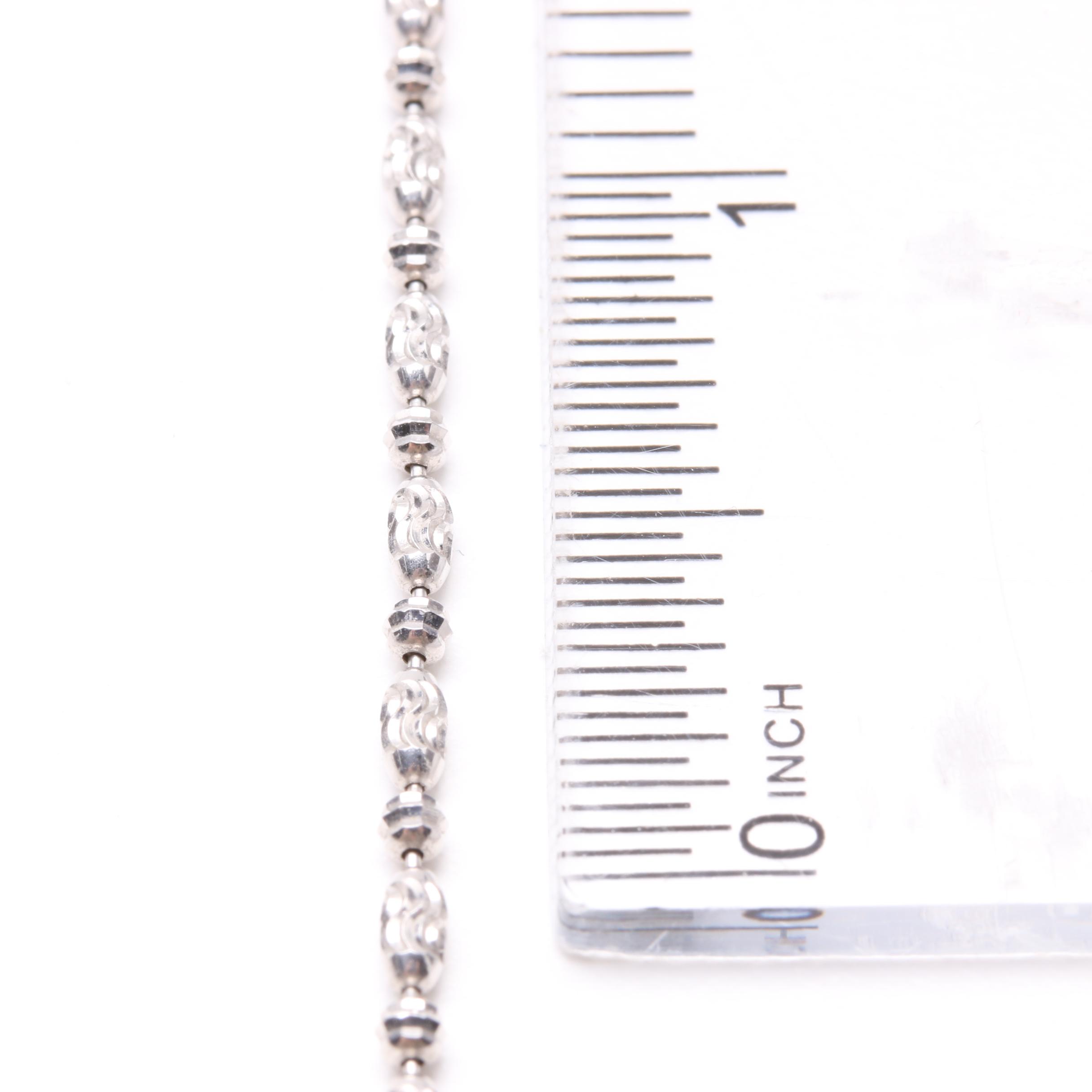 14K White Gold Diamond-Cut Beaded Necklace