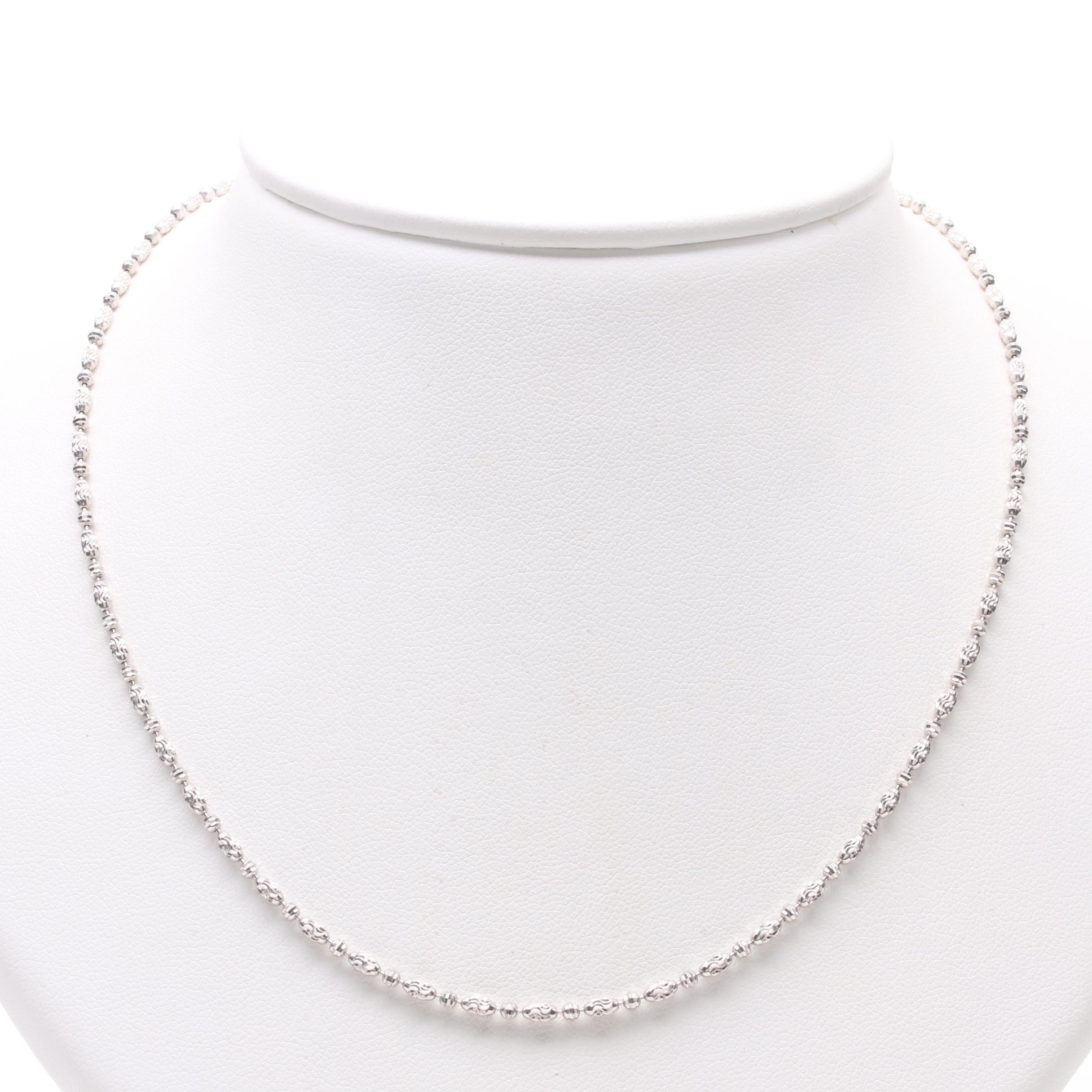 14K White Gold Diamond-Cut Beaded Necklace