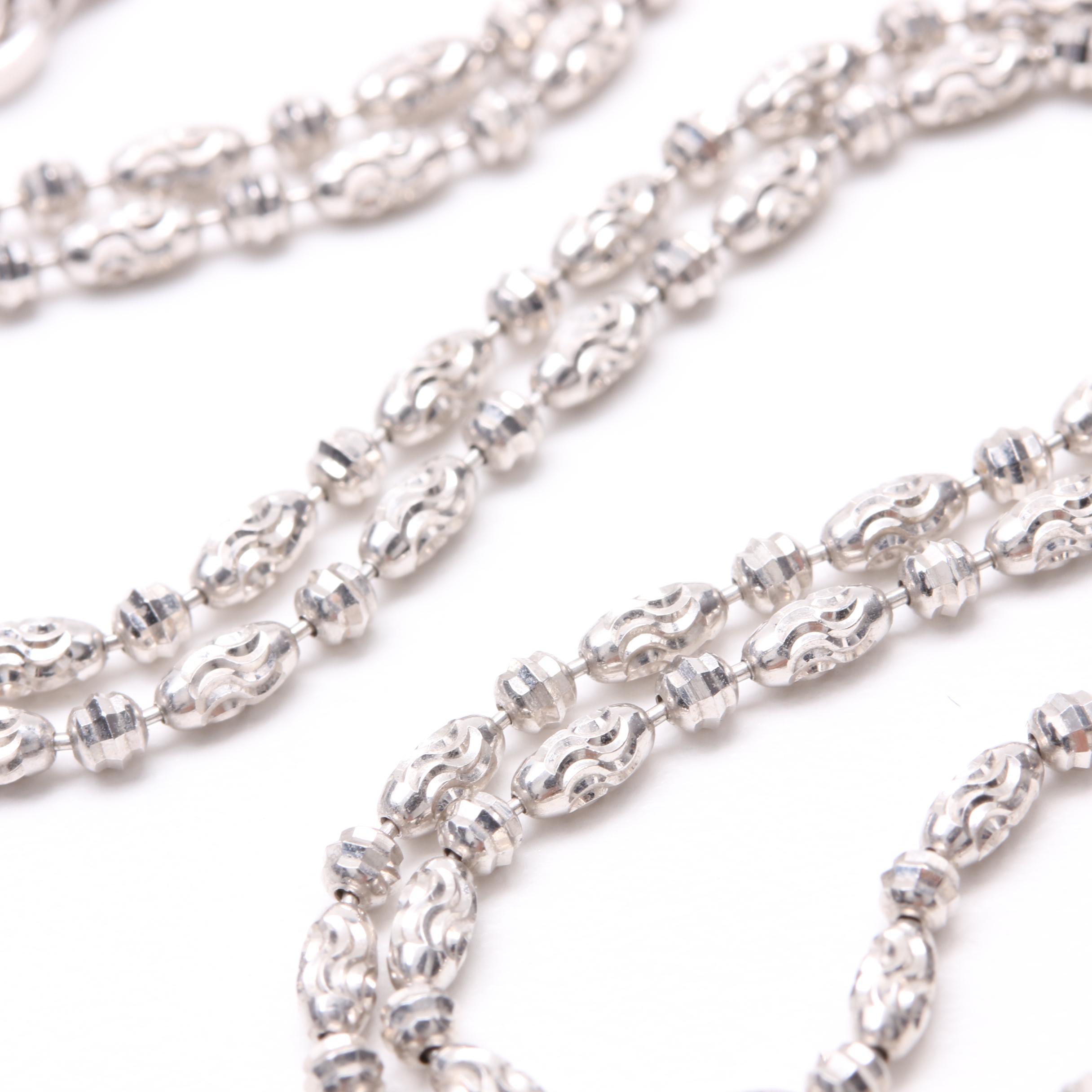14K White Gold Diamond-Cut Beaded Necklace