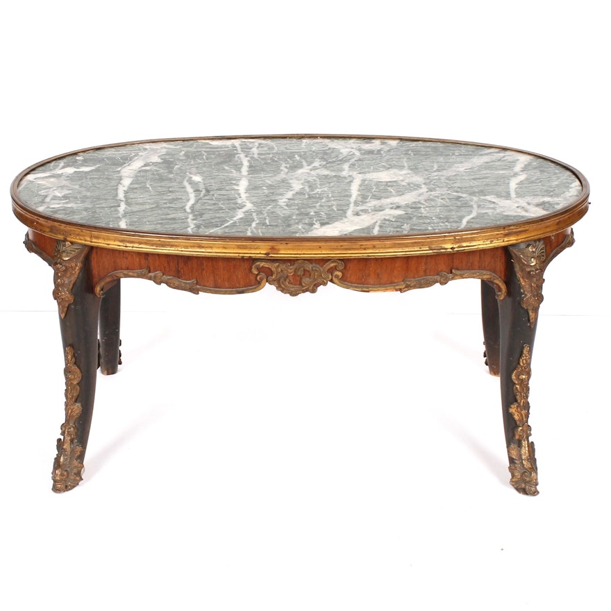 Antique French Ormulu Tea Table with Marble Top