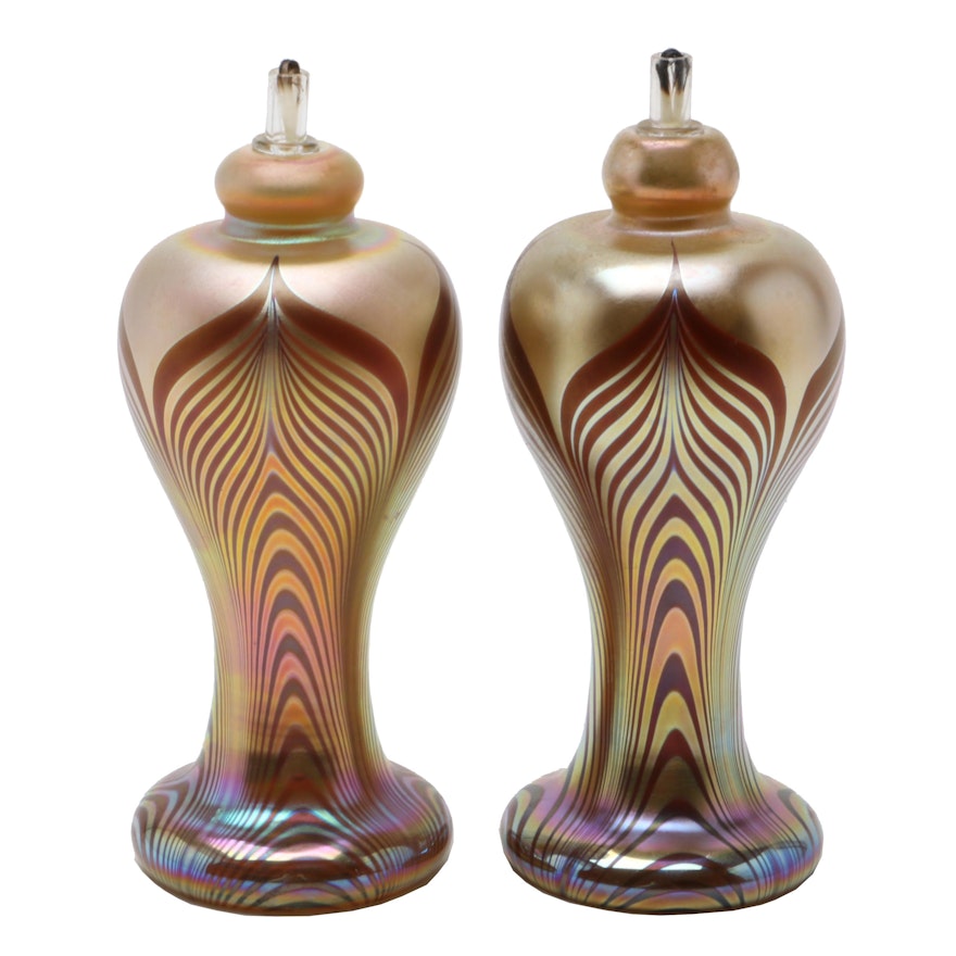 Stuart Abelman Art Glass Oil Lamps