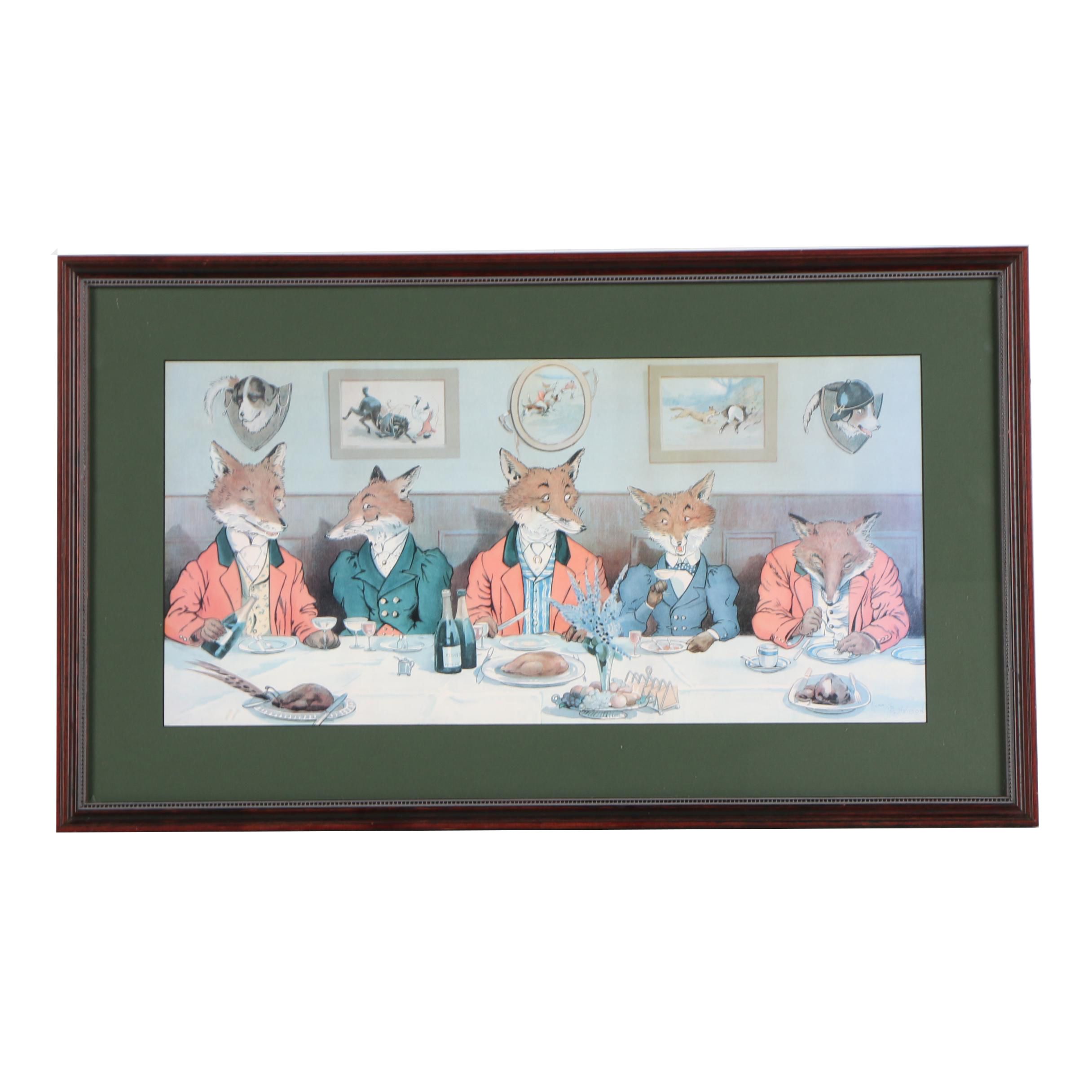 Offset Lithograph after Harry B. Nelson "Mr Fox`s Hunt Breakfast on Xmas Day"