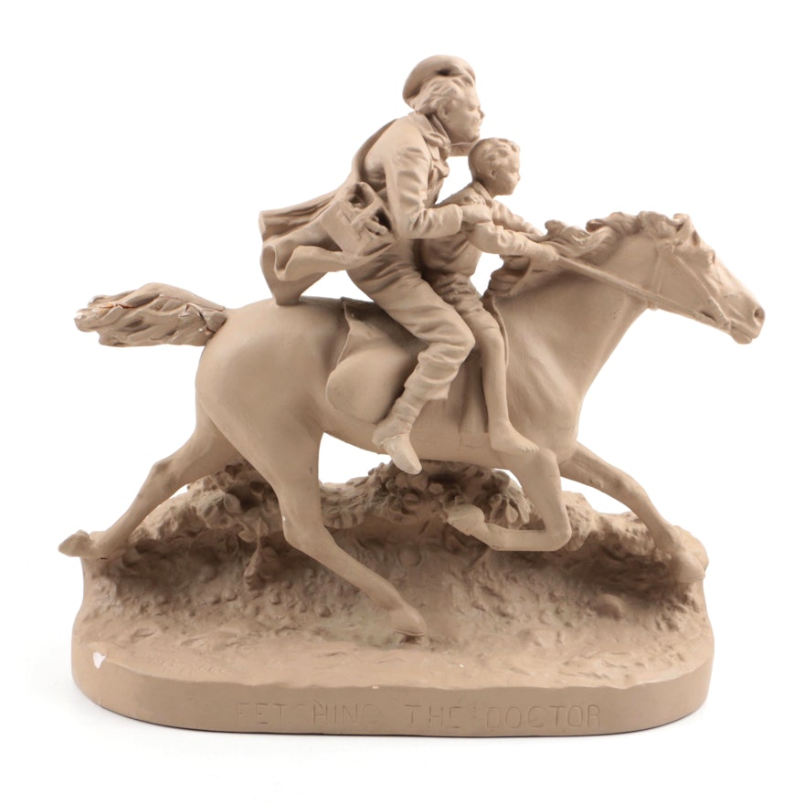 John Rogers Painted Plaster Sculpture "Fetching the Doctor"