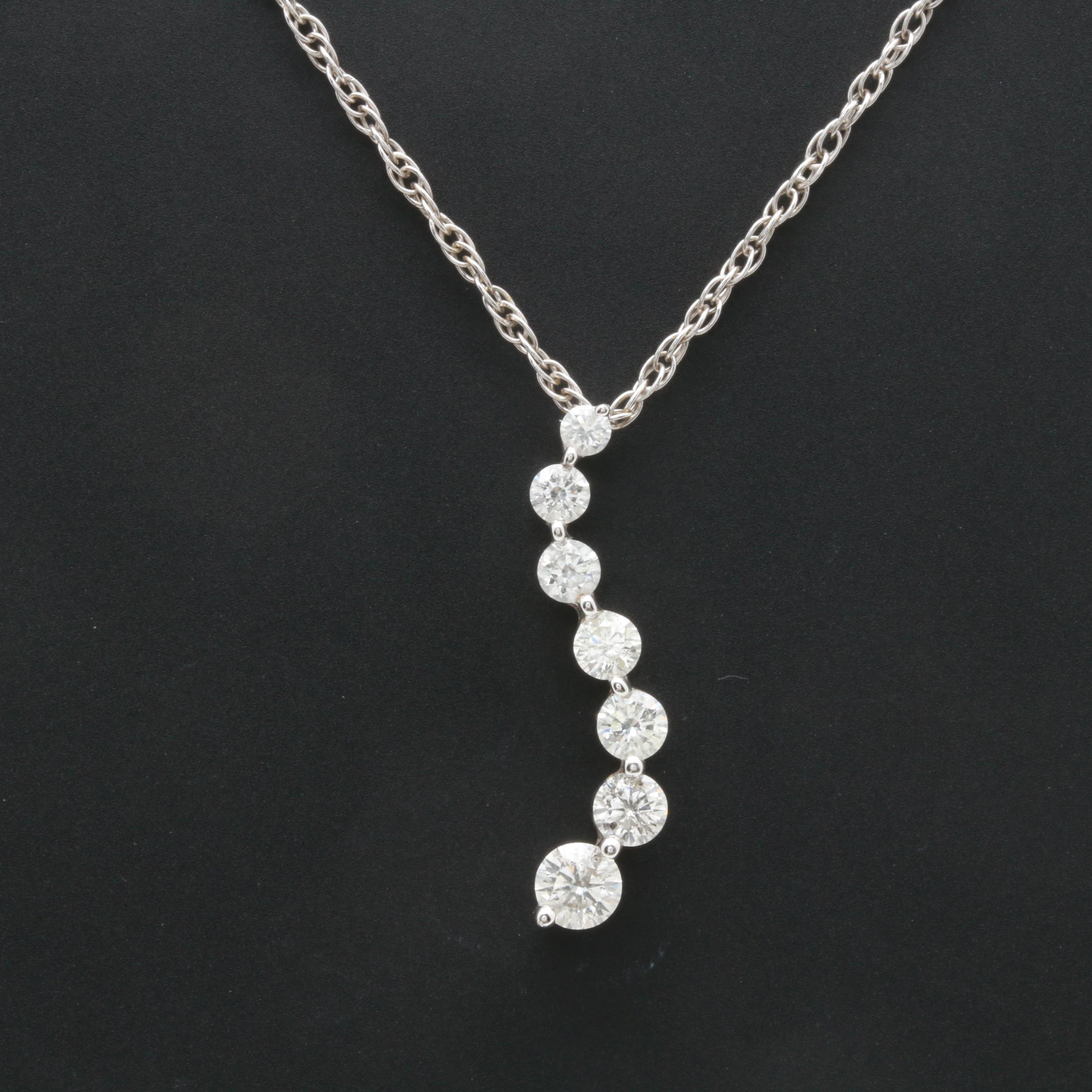 14K White Gold 1.00 CTW Diamond Necklace and Pendant