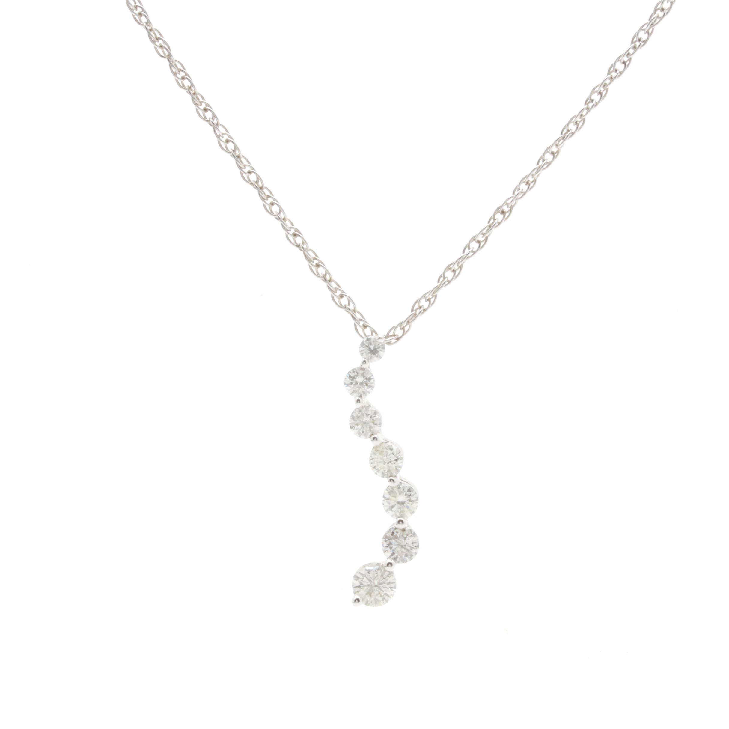 14K White Gold 1.00 CTW Diamond Necklace and Pendant