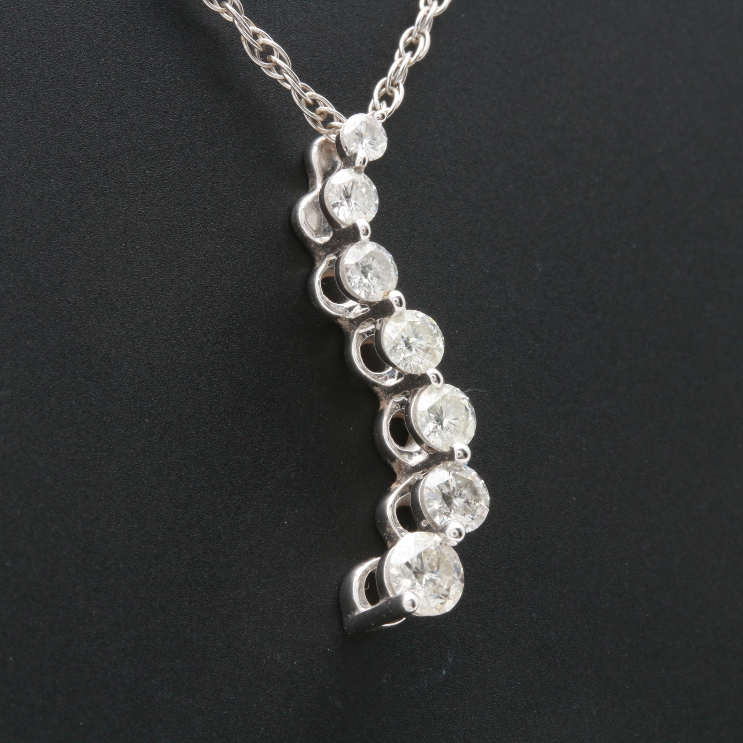 14K White Gold 1.00 CTW Diamond Necklace and Pendant