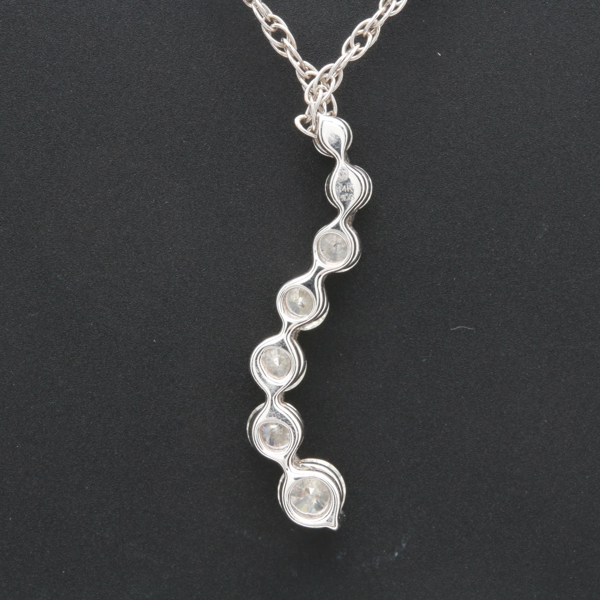 14K White Gold 1.00 CTW Diamond Necklace and Pendant