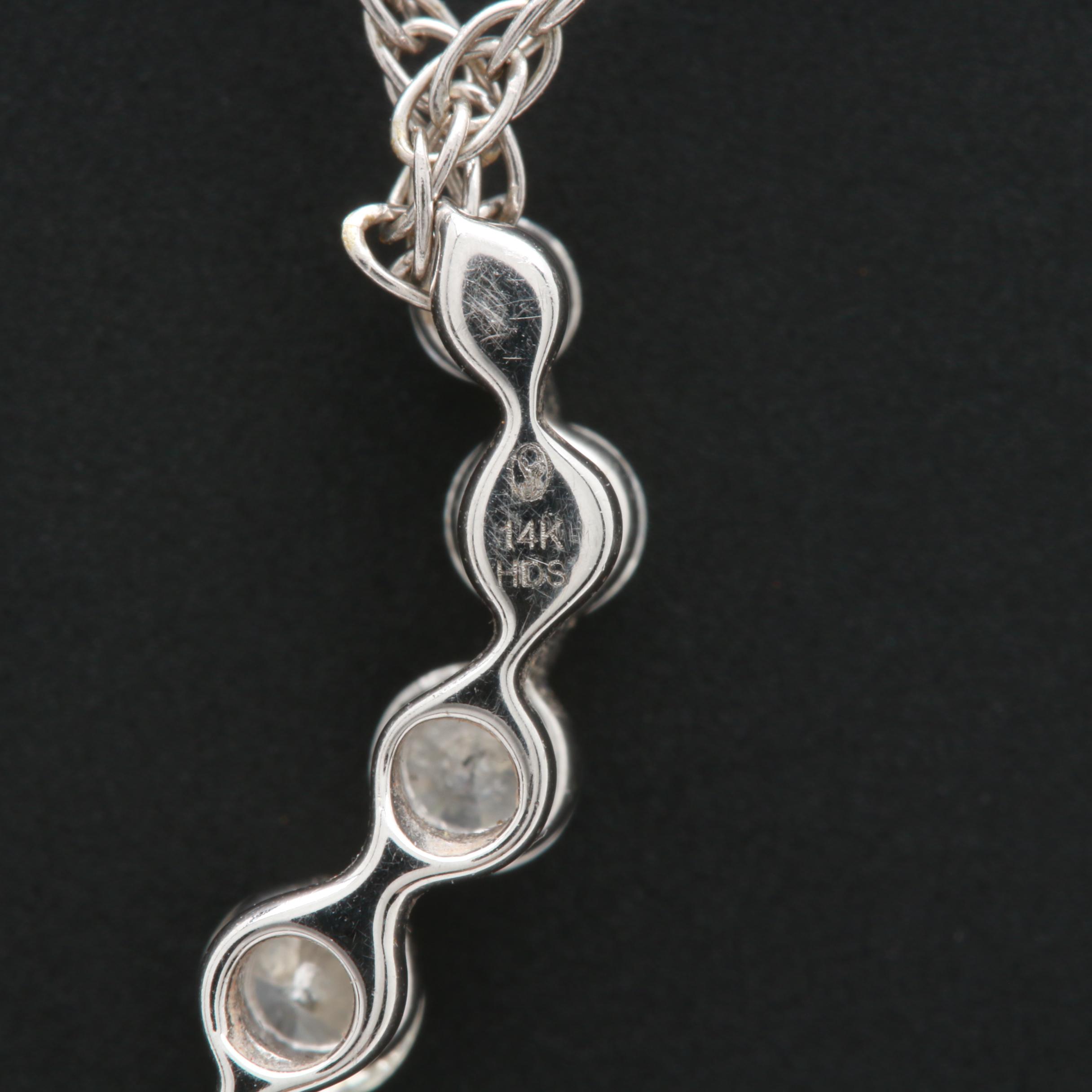 14K White Gold 1.00 CTW Diamond Necklace and Pendant