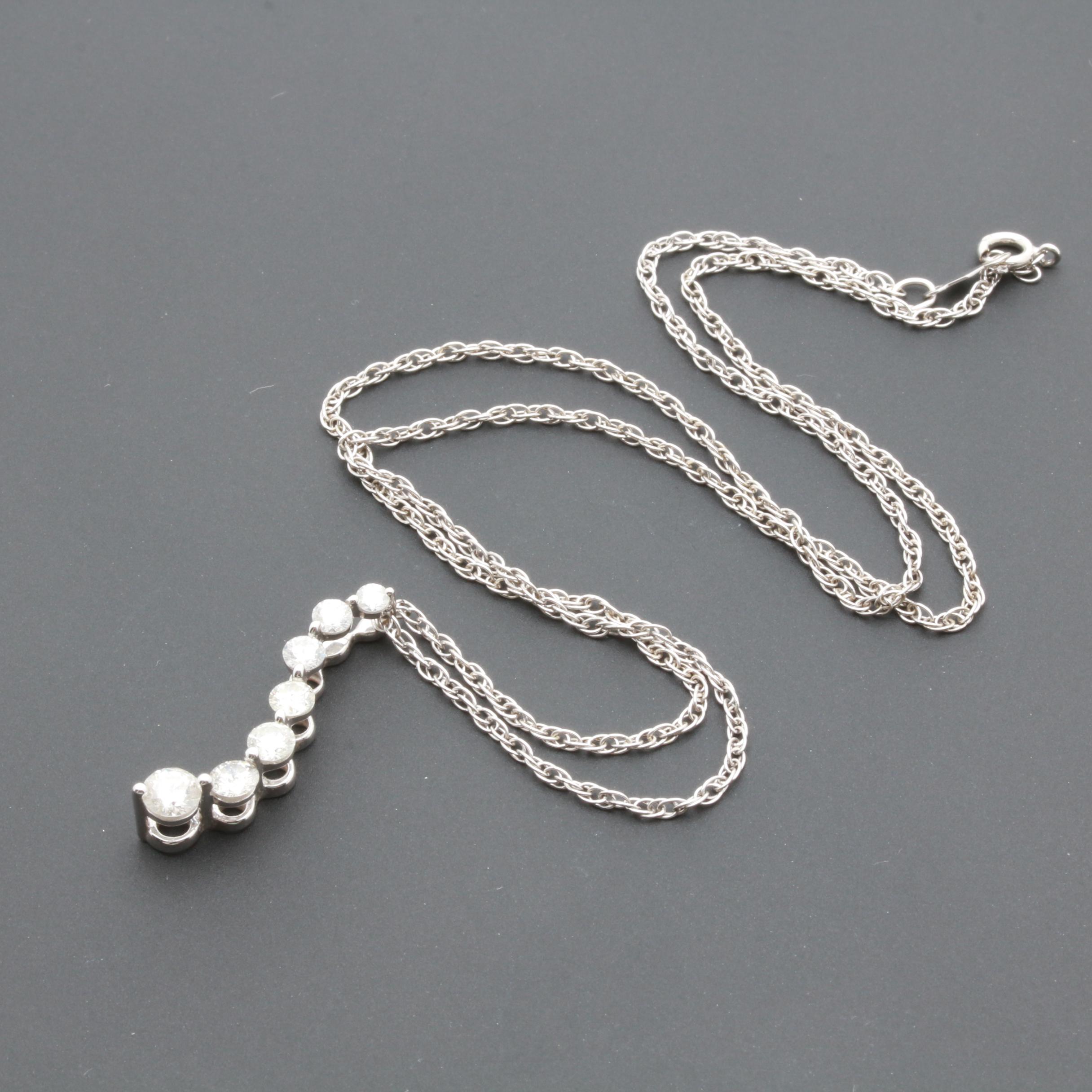 14K White Gold 1.00 CTW Diamond Necklace and Pendant
