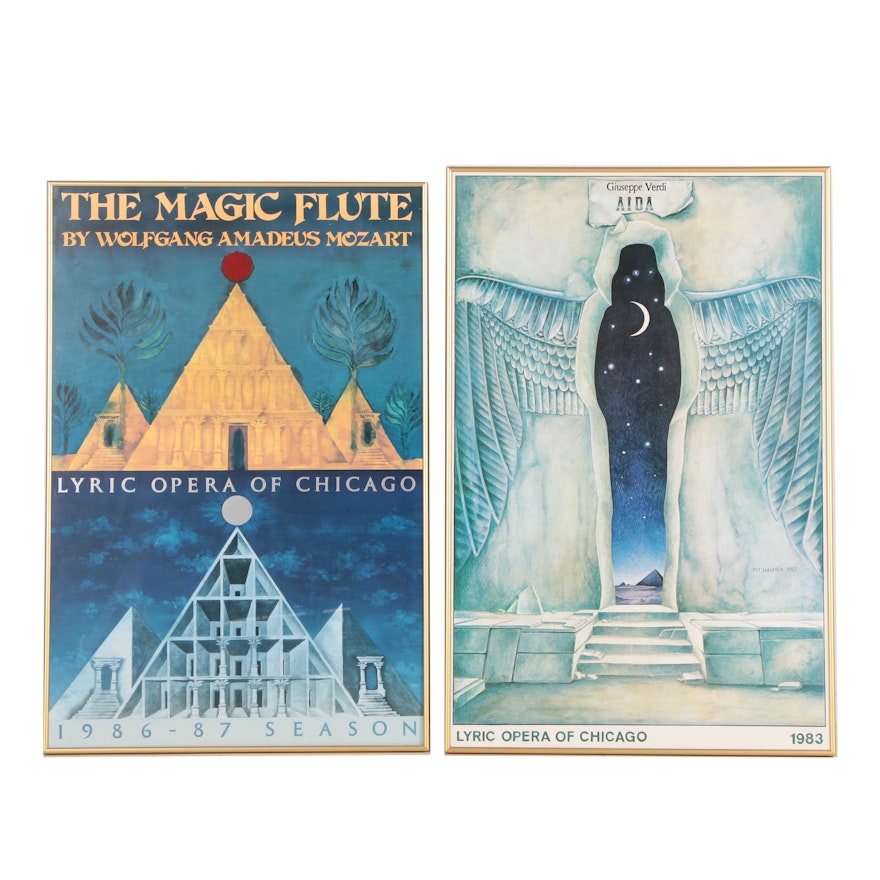 Vintage "Aida" and "The Magic Flute" Posters for the Lyric Opera of Chicago