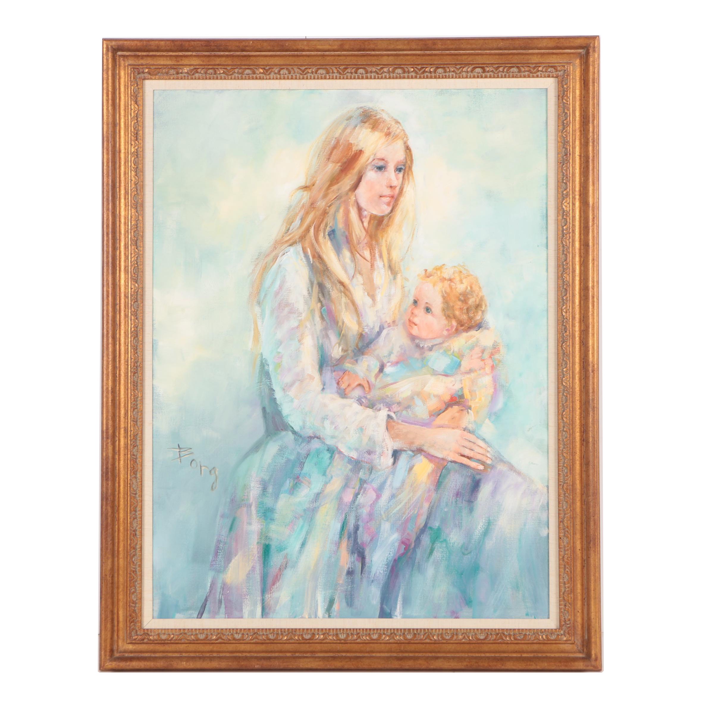 Irene Borg Oil Painting of a Mother and Child