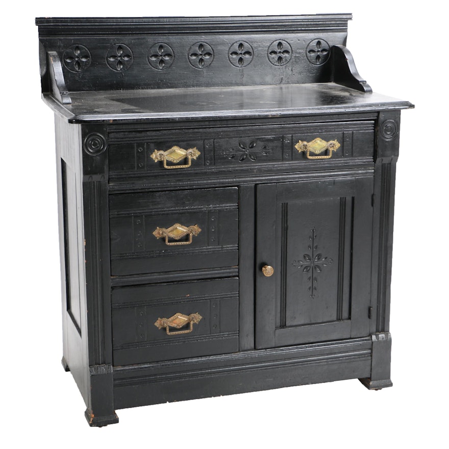 Antique Late Victorian Black Painted Sideboard