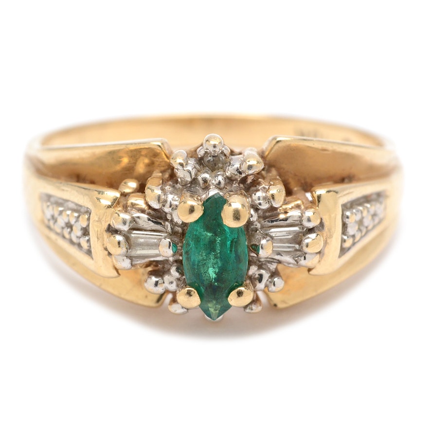 10K Yellow Gold Emerald and Diamond Ring