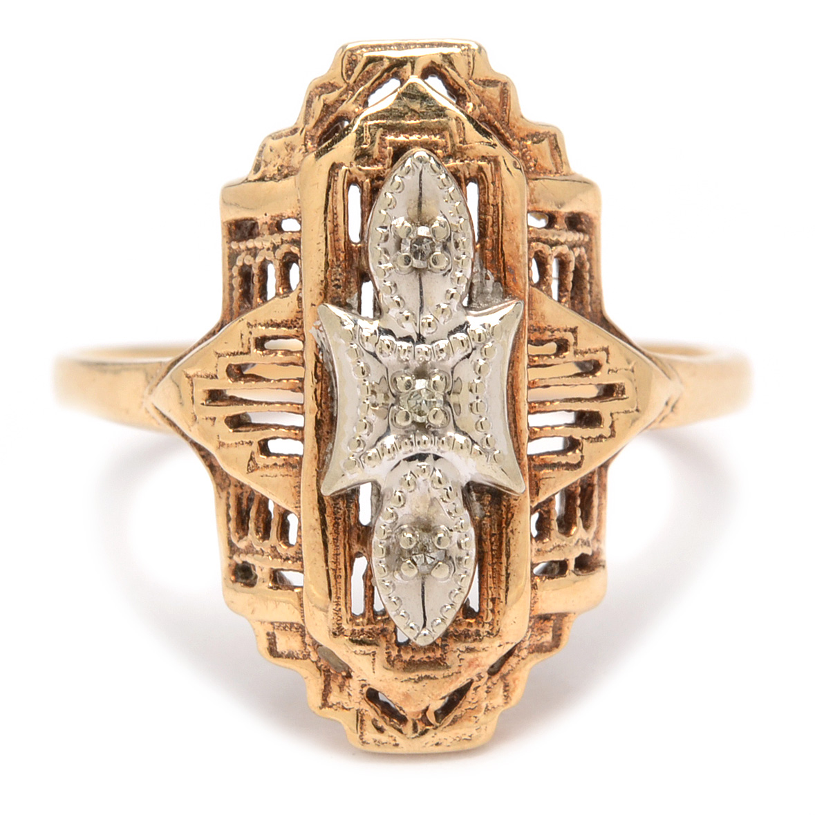 10K Yellow and White Gold Diamond Ring