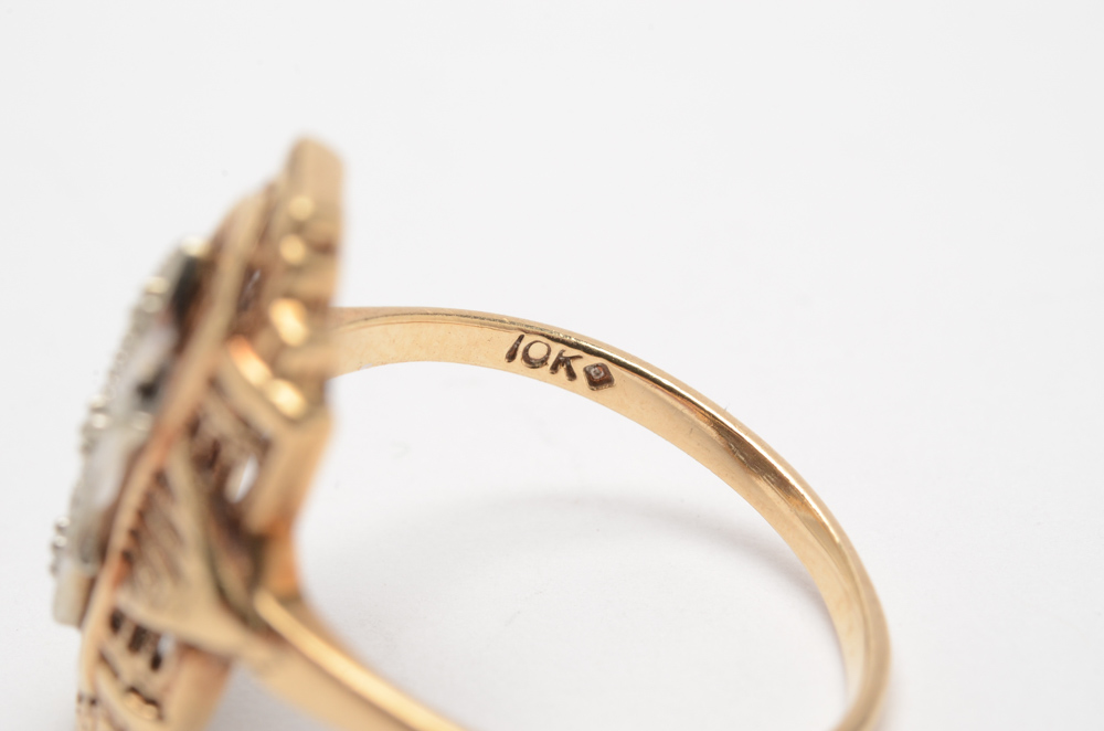 10K Yellow and White Gold Diamond Ring