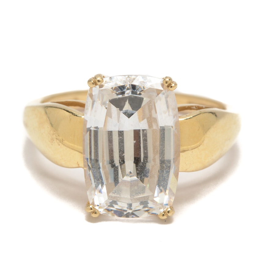 14K Yellow Gold Ring with Cubic Zirconia Solitaire