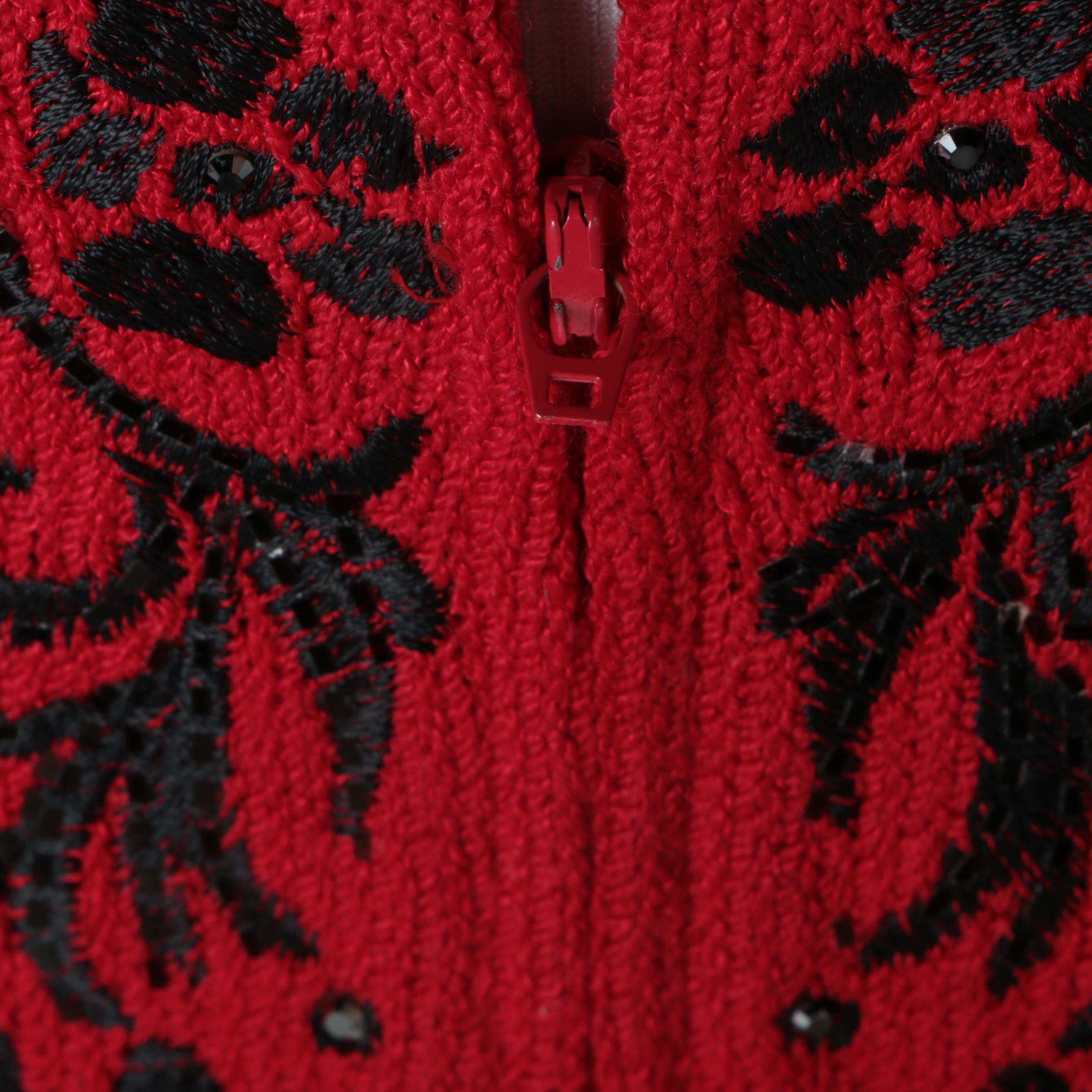 Women's St. John Evening Embroidered Red Knit Jacket with Rhinestones