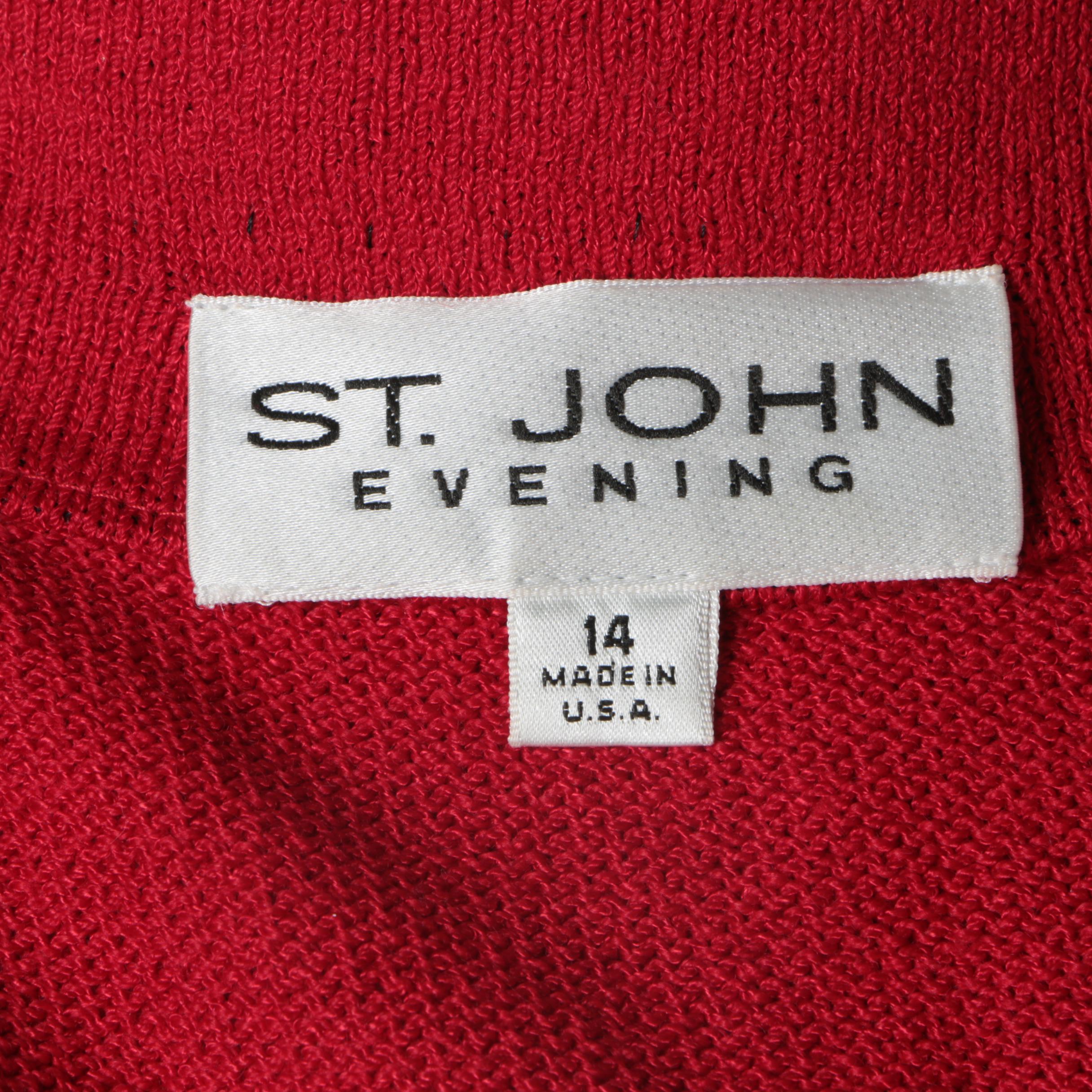 Women's St. John Evening Embroidered Red Knit Jacket with Rhinestones
