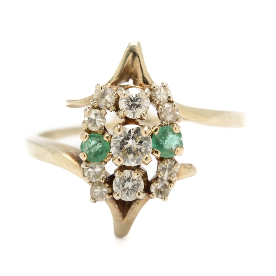 14K White Gold Diamond and Emerald Ring