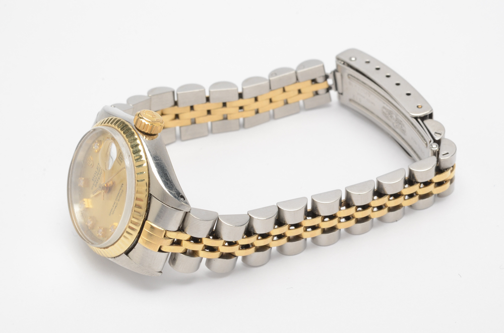 Rolex Oyster Perpetual Date Just 18K Yellow Gold and Diamond Watch