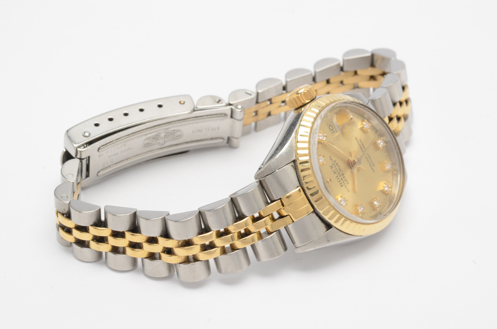 Rolex Oyster Perpetual Date Just 18K Yellow Gold and Diamond Watch