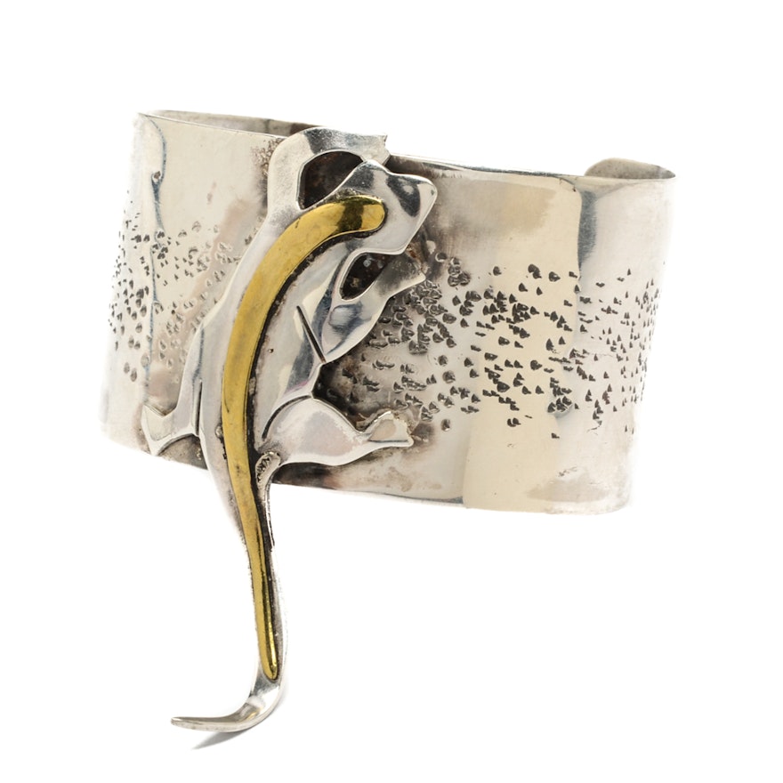 Sterling Silver Lizard Cuff Bracelet with Copper Accents