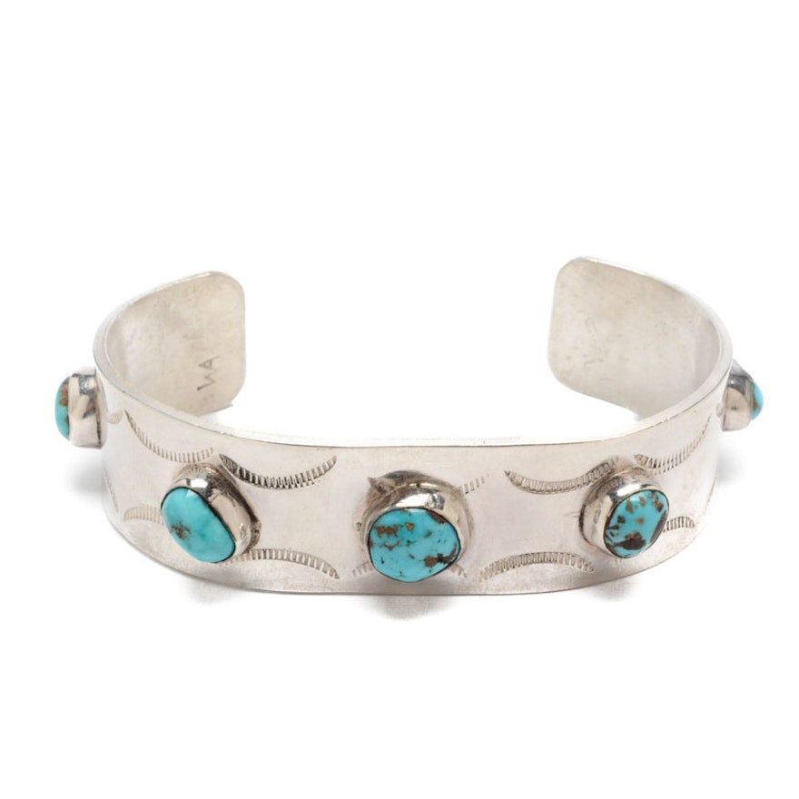 Sterling Silver and Turquoise Cuff Signed by Navajo Diné Wilbur Anderson