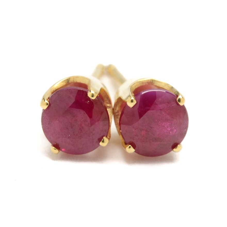 18K Yellow Gold and Ruby Stud Earrings