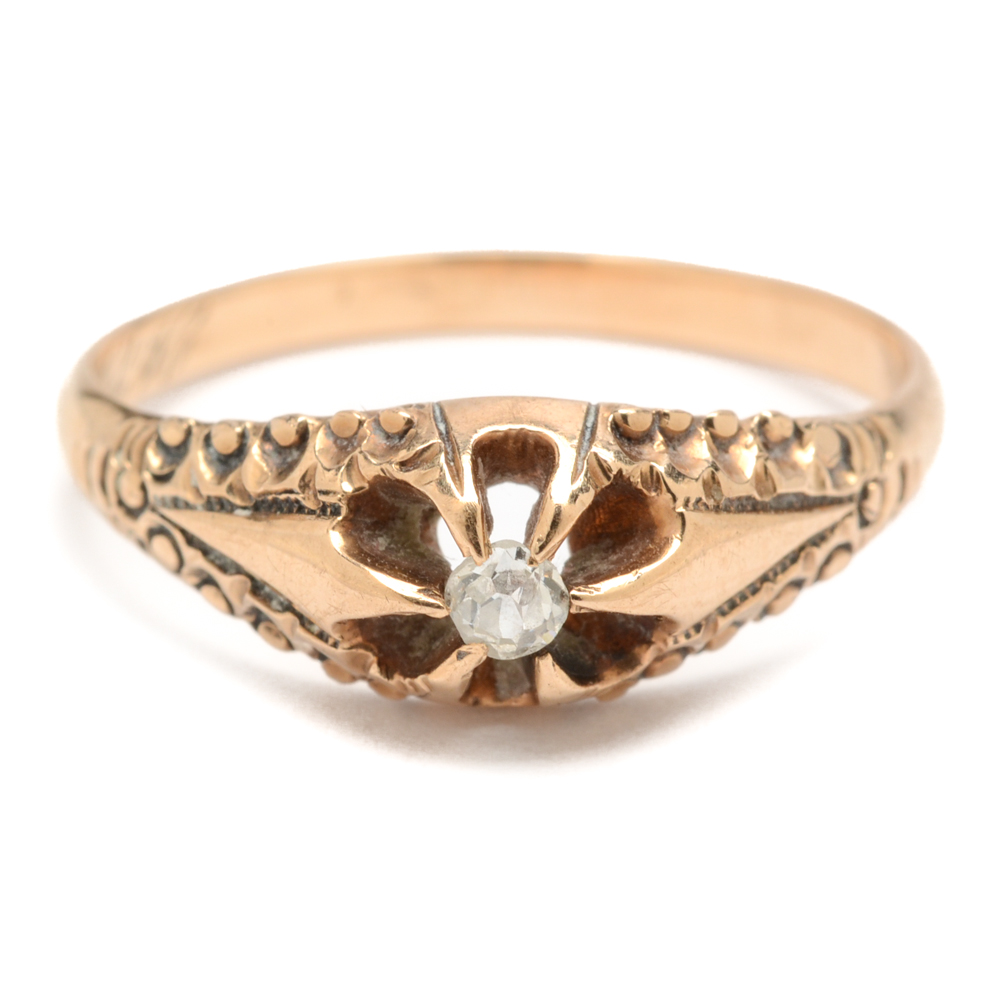 Antique 10K Rose Gold Diamond Ring