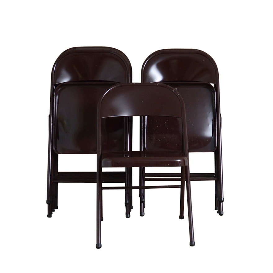 Grouping of Ten Brown Metal Folding Chairs